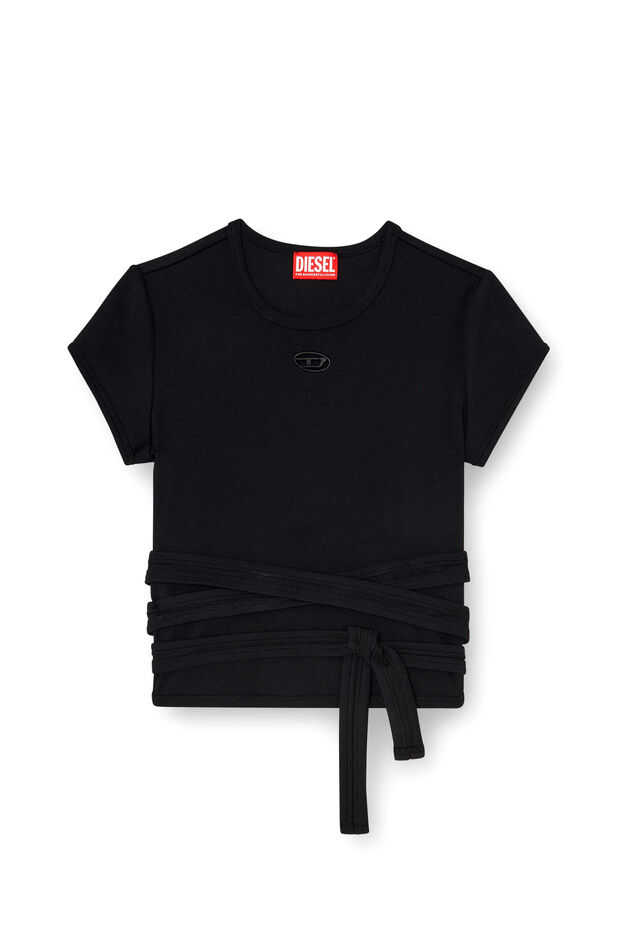 Ribbed top with wrap-around laces