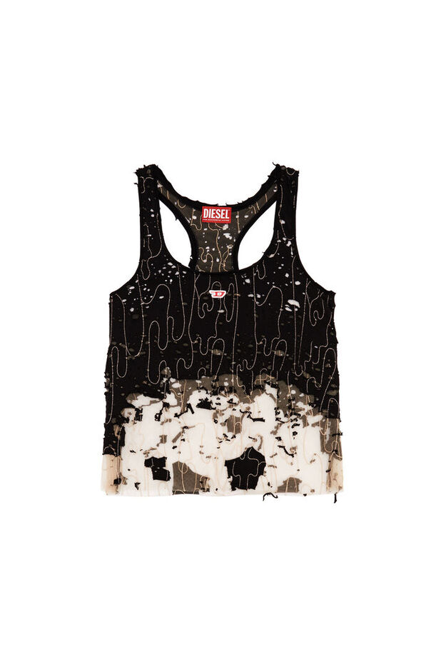 Tulle tank top with destroyed jersey