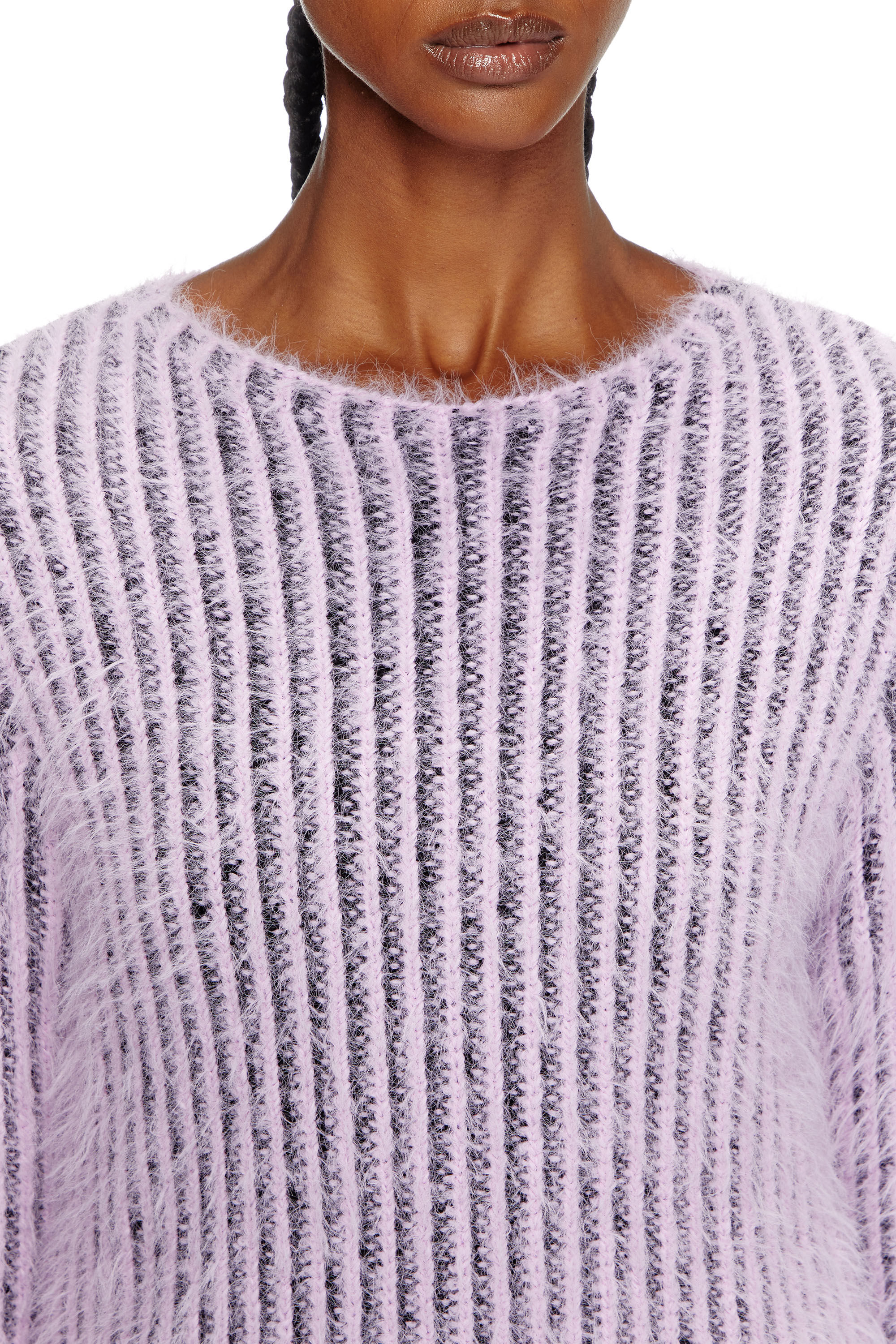 Diesel - M-TIGRE, Female's Fuzzy striped wool-blend jumper in ライラック - 4
