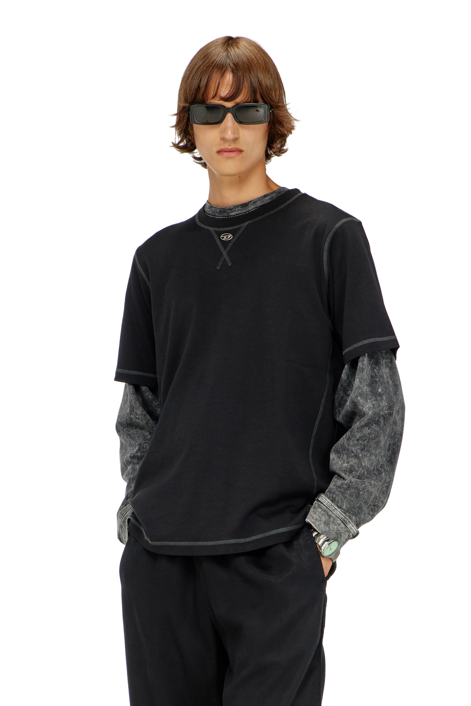 Diesel - T-MADJUST-TR, Male's Tシャツ in ダークグレー - 3