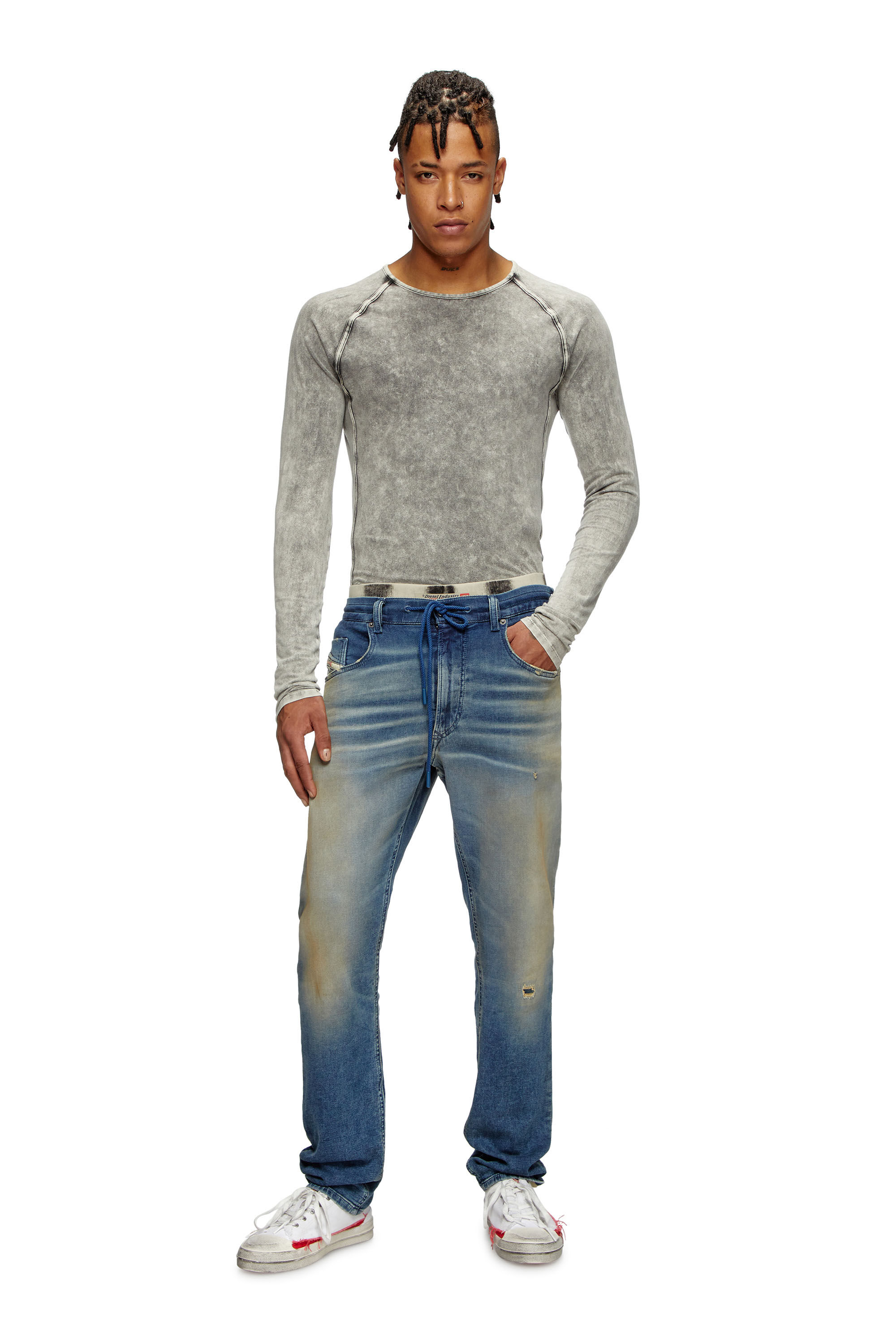 Diesel - S-D-VERSE LOW, Male's S-D-Verse-Dirty-effect canvas sneakers in ホワイト/レッド/ブルー - 1