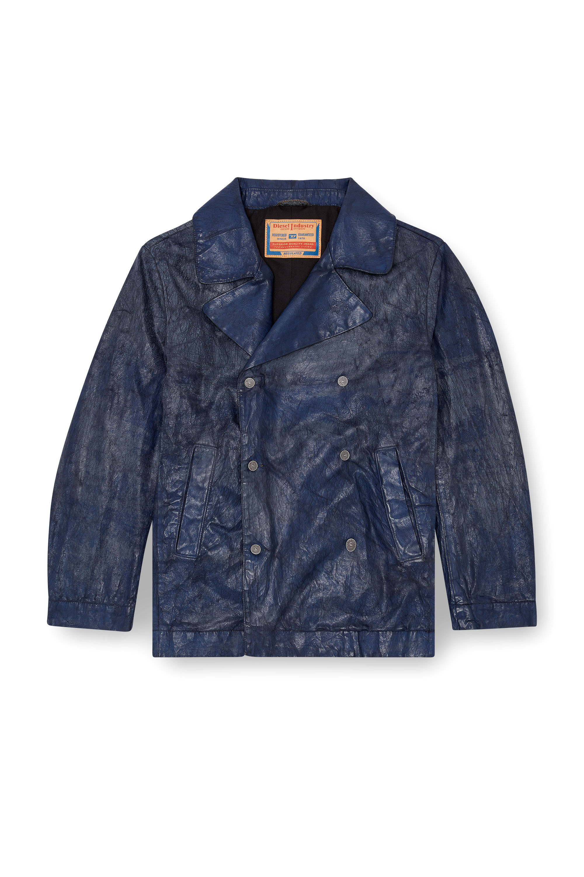 Diesel - D-BONDED-S, Male's Double-breasted jacket in coated denim in ダークブルー - 2
