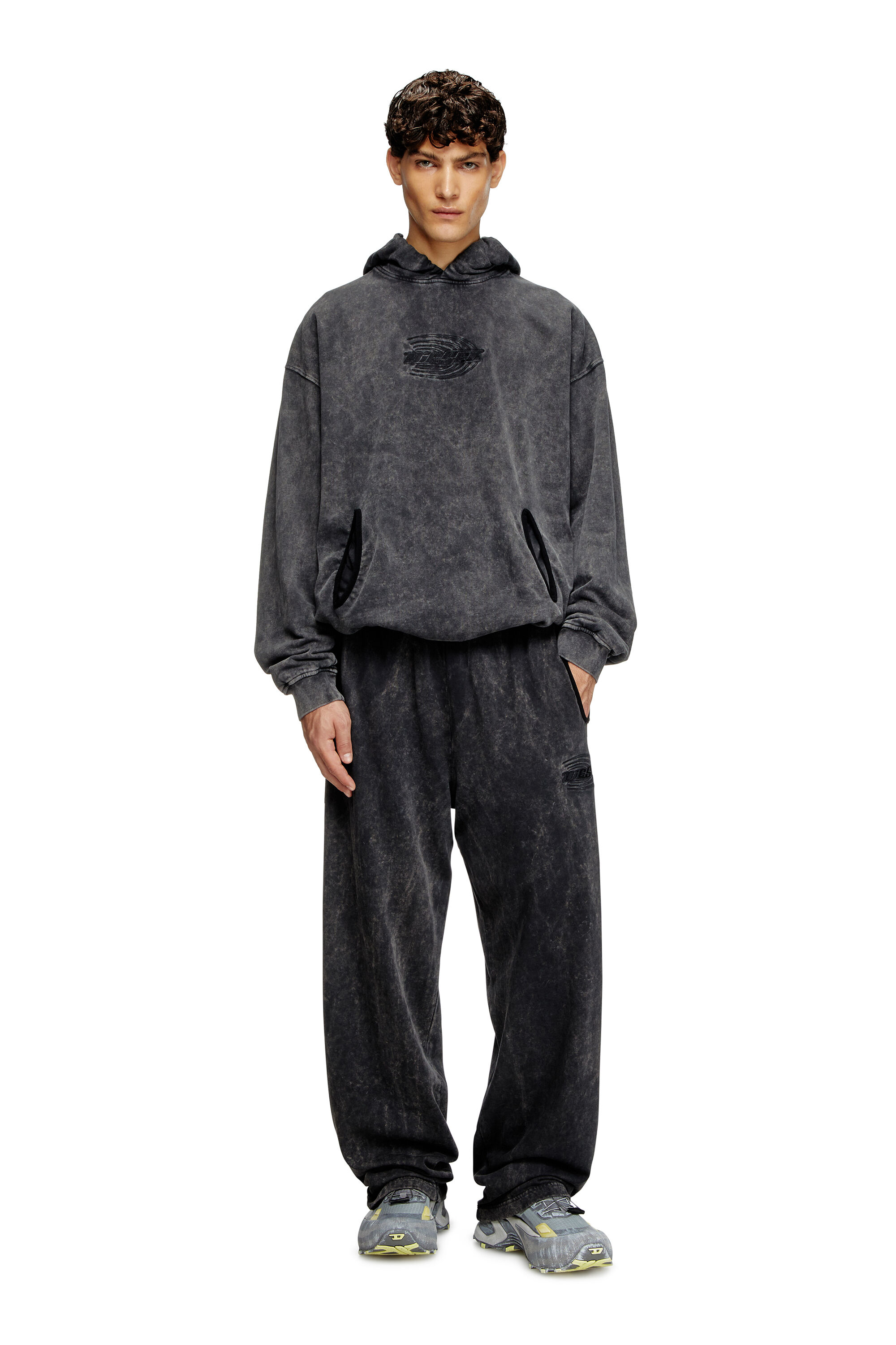Diesel - S-BOXSTIC-HOOD, Unisex's Gathered acid-wash hoodie in ダークグレー - 1