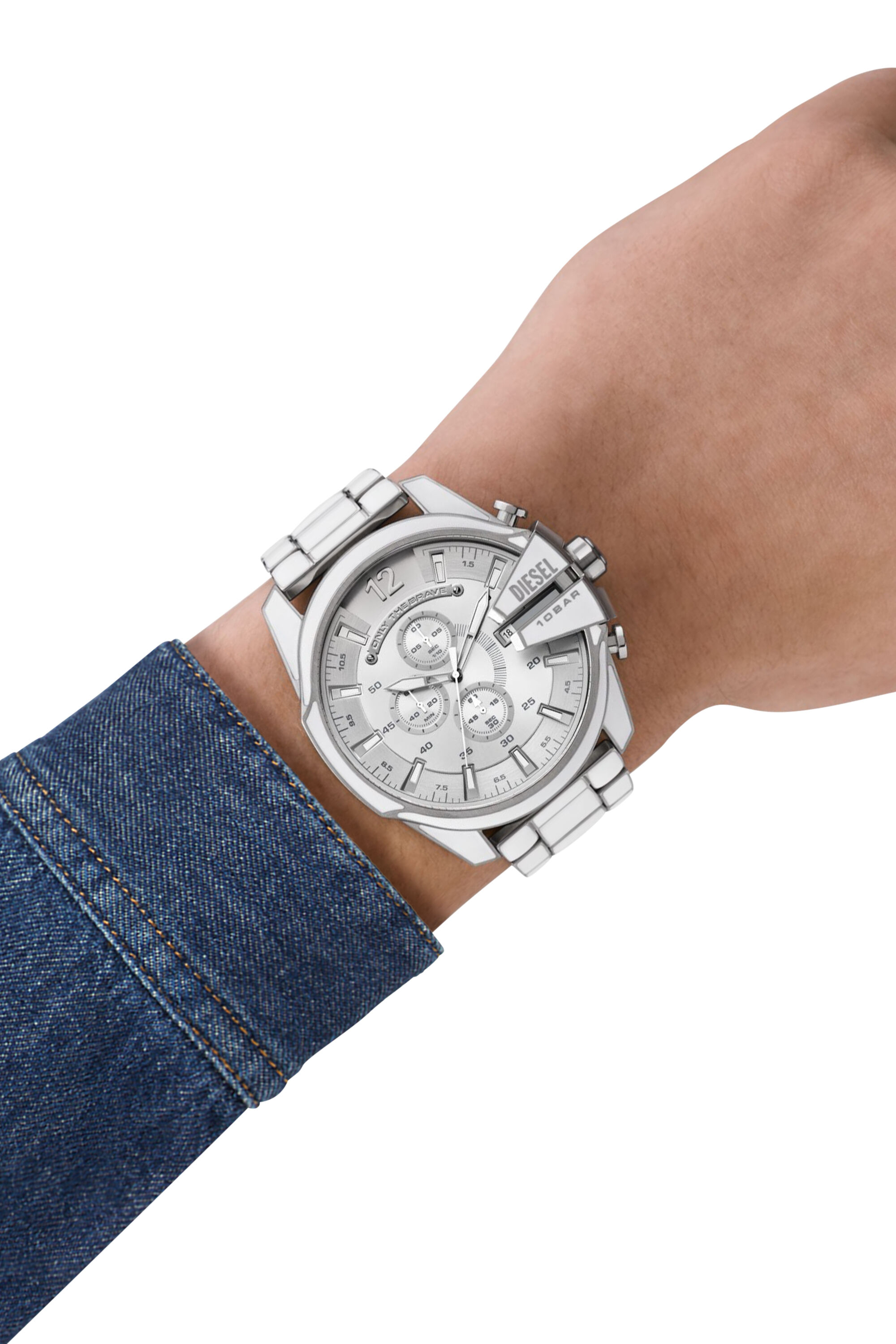 Diesel - DZ4660, Male's Mega Chief white and stainless steel watch in シルバー - 4