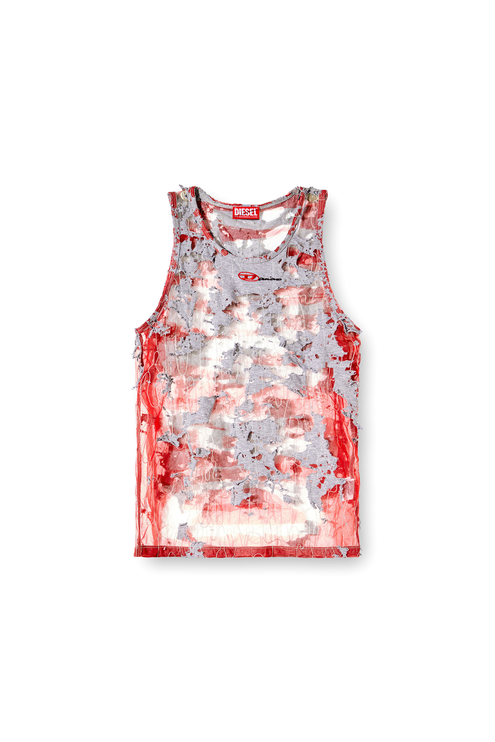 Diesel - T-LIFTY-DEVOR-DD, Unisex's Destroyed tank top in devoré jersey in レッド/グレー - 2