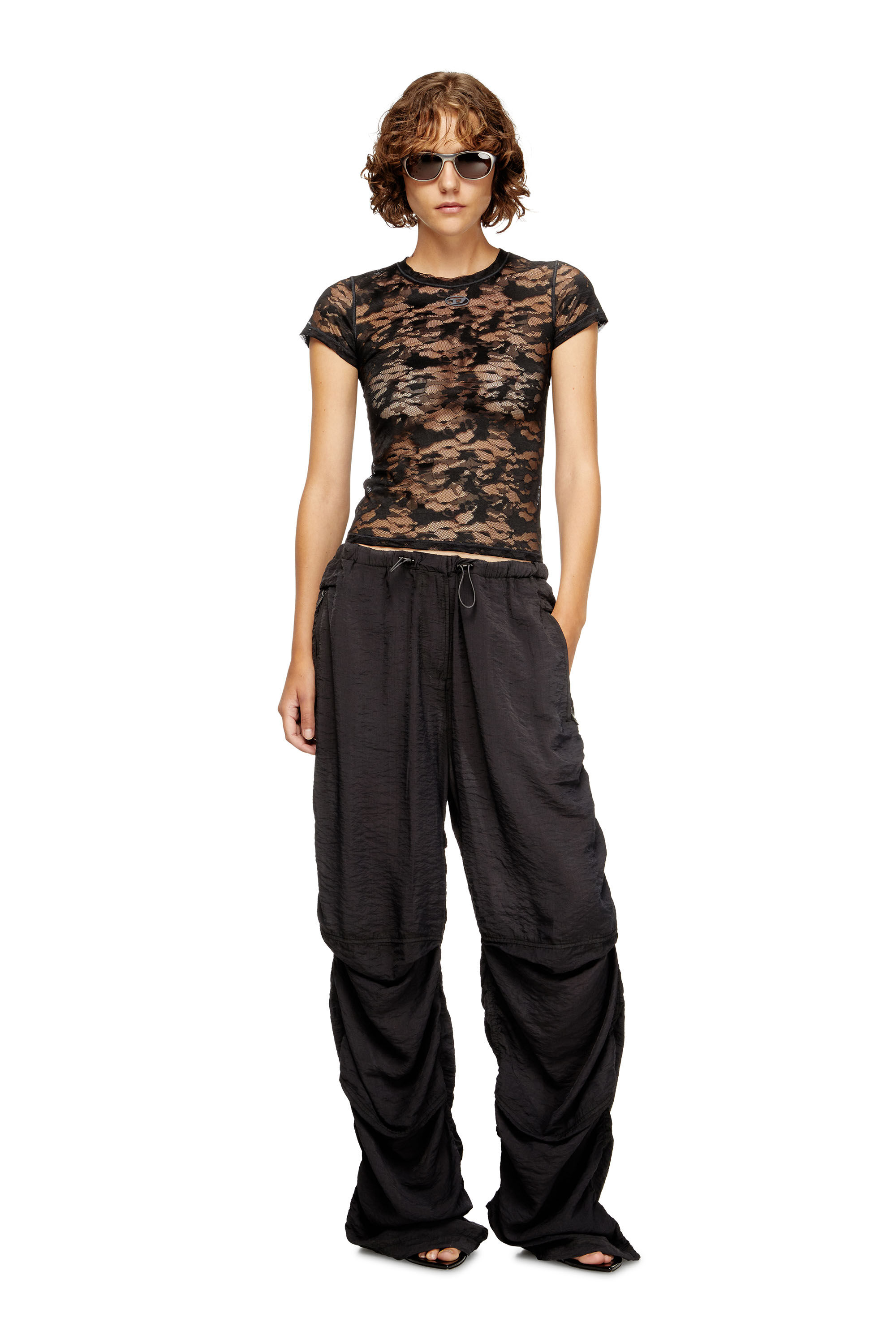 DIESEL◆ kasia-utlt レーストップ Tシャツ 半袖 KASIA-UTLT Camo lace T-shirt|ブラック|ウィメンズ|DIESEL