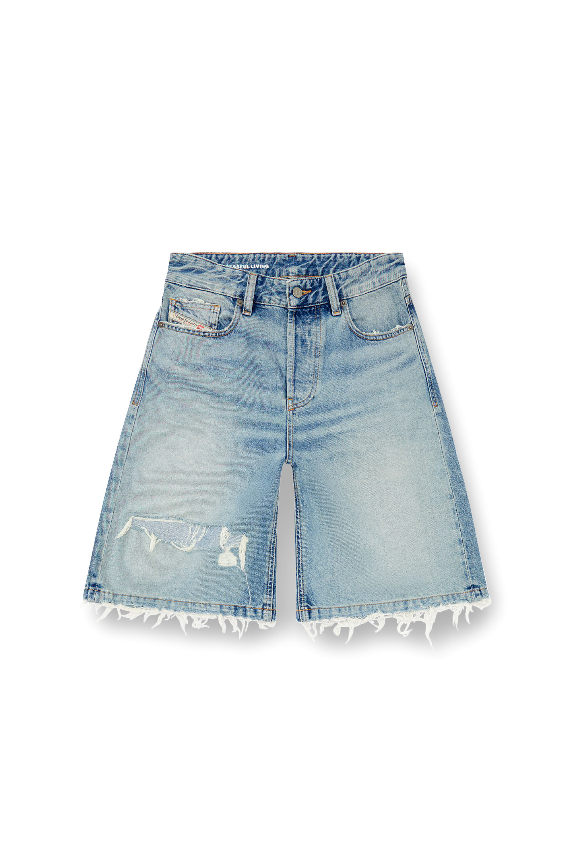 Diesel - DE-SIRE-SHORT, Female's Shorts in ripped and repaired denim in ライトブルー - 2