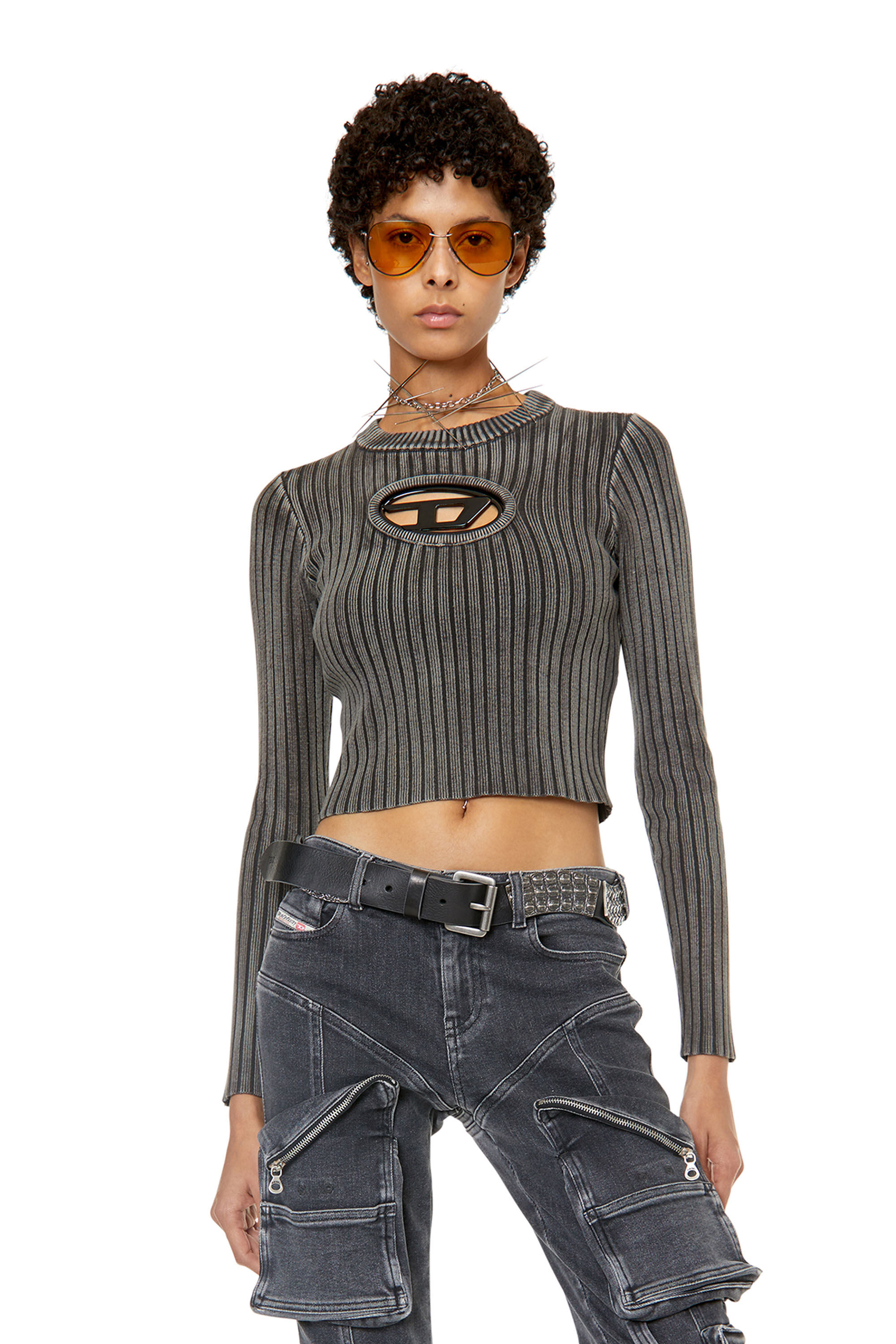 Diesel - M-ARJORY, Female's 長袖ニット トップス ロゴ in グレー - 3