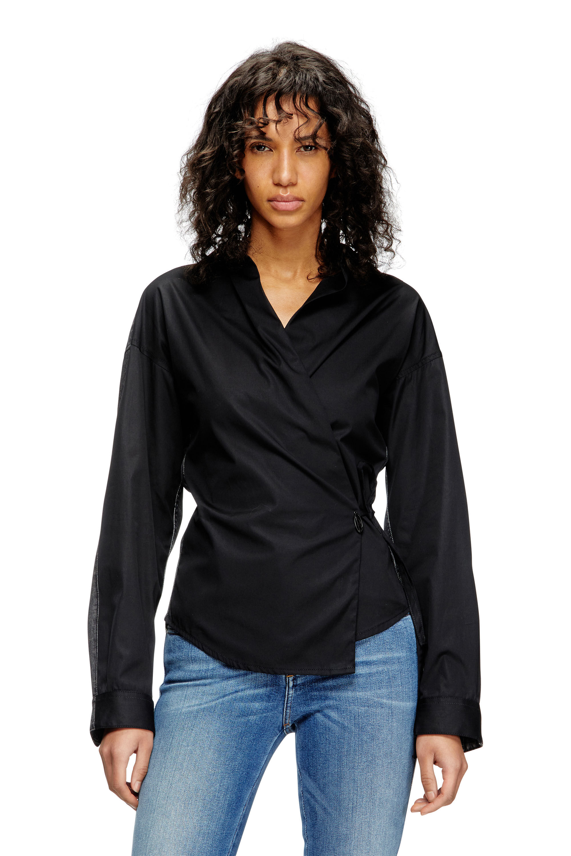 Diesel - C-DELPHI-DEN, Female's Wrap shirt in poplin and denim in ブラック - 3