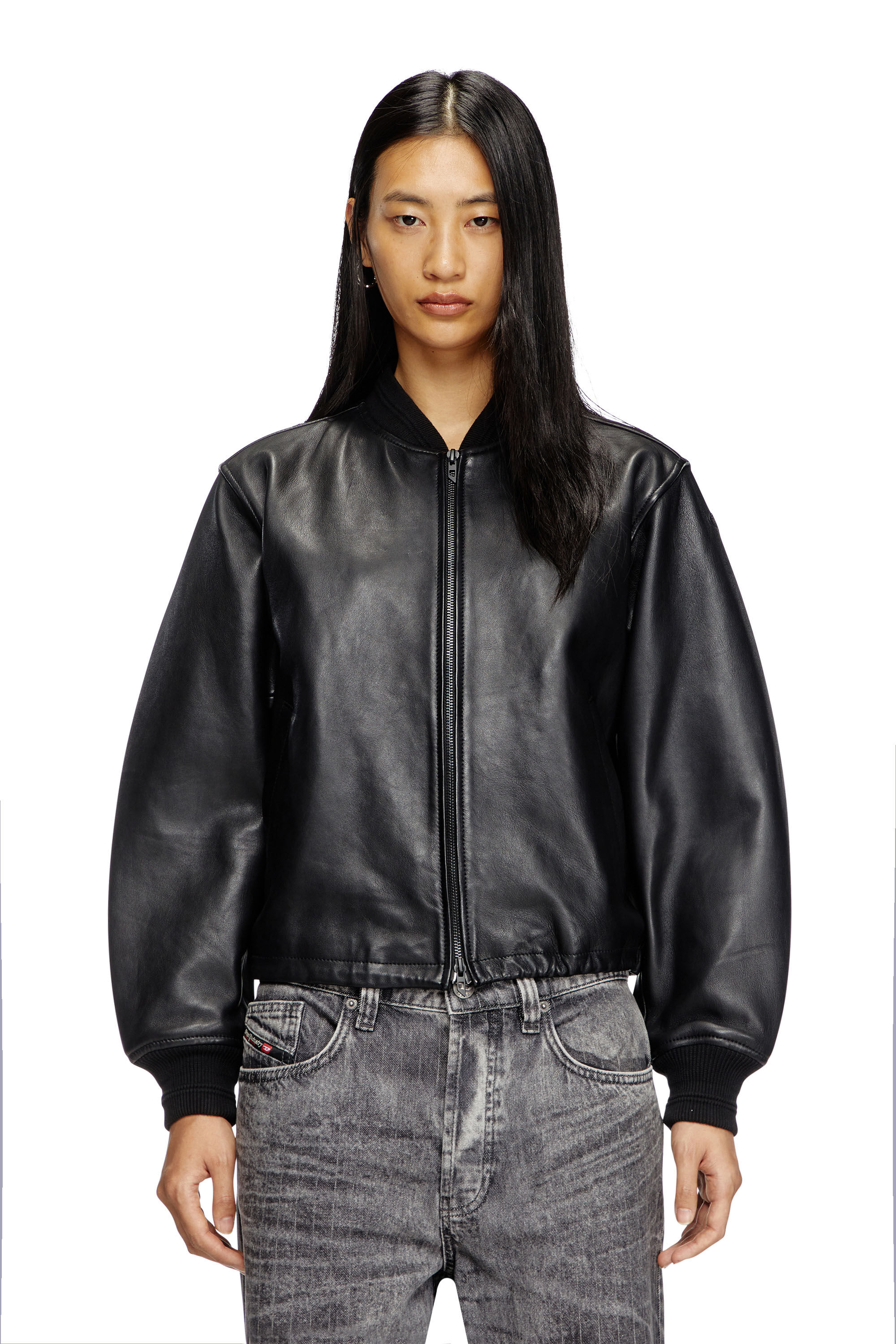Diesel - L-ILYAN, Female's Leather bomber jacket in ブラック - 3