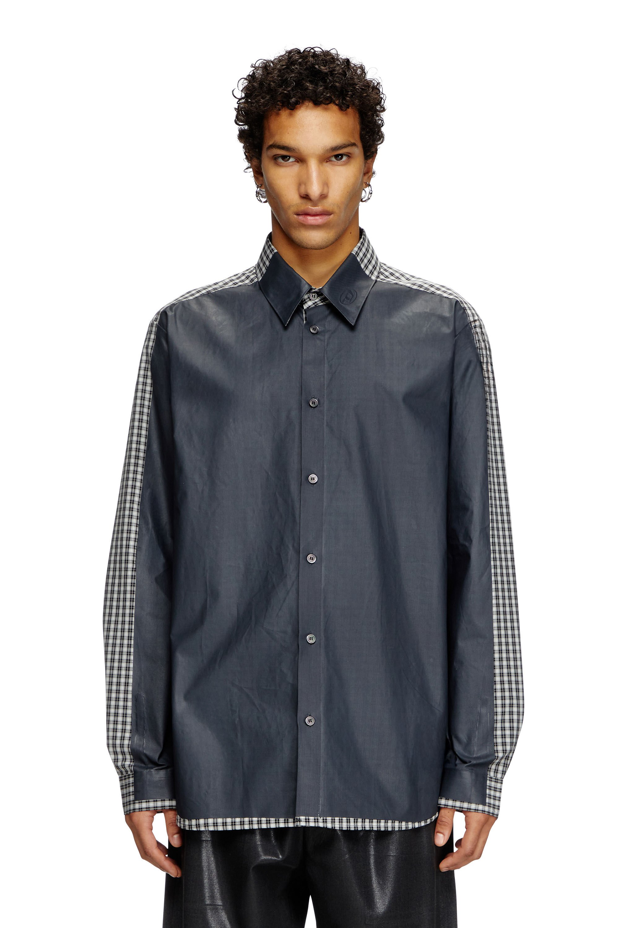 Diesel - S-BOLT, Male's Check shirt with coated front in ブラック/ホワイト - 3