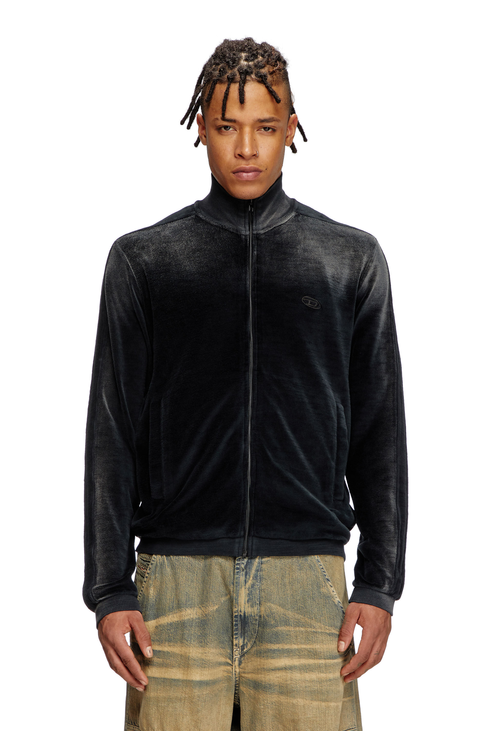 Diesel - S-OLOCK-BAND, Male's Faded velvet track jacket in ブラック - 3