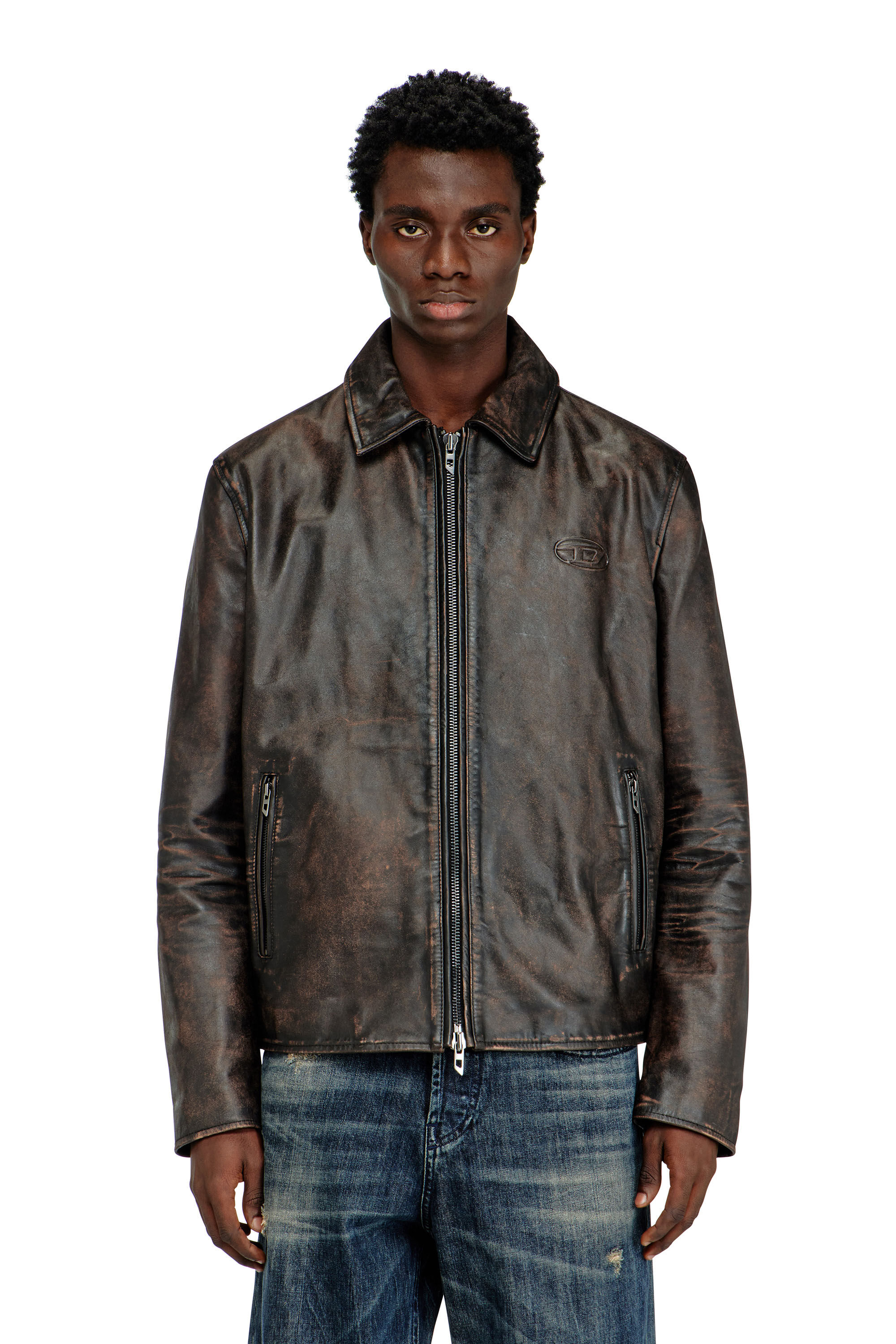 DIESEL ダークブラウン本革 シングルライダースジャケット L L-AMAR-WRD レザーコーチジャケット｜ブラウン｜メンズ｜DIESEL