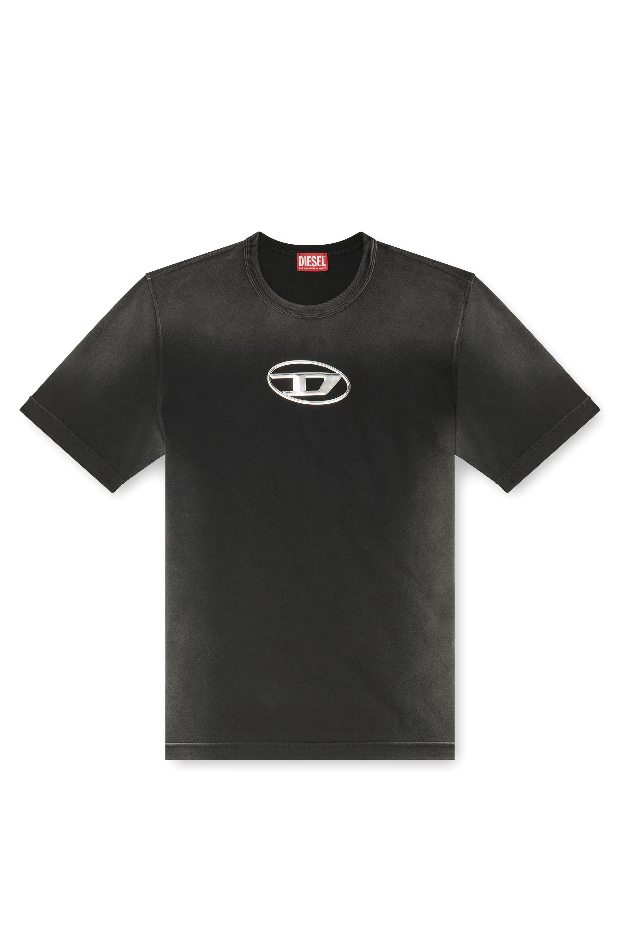【コンビニ受取対応商品】 T-ADJUST-Q8 logo｜ブラック D Oval cut-out with T-shirt Faded トップス
