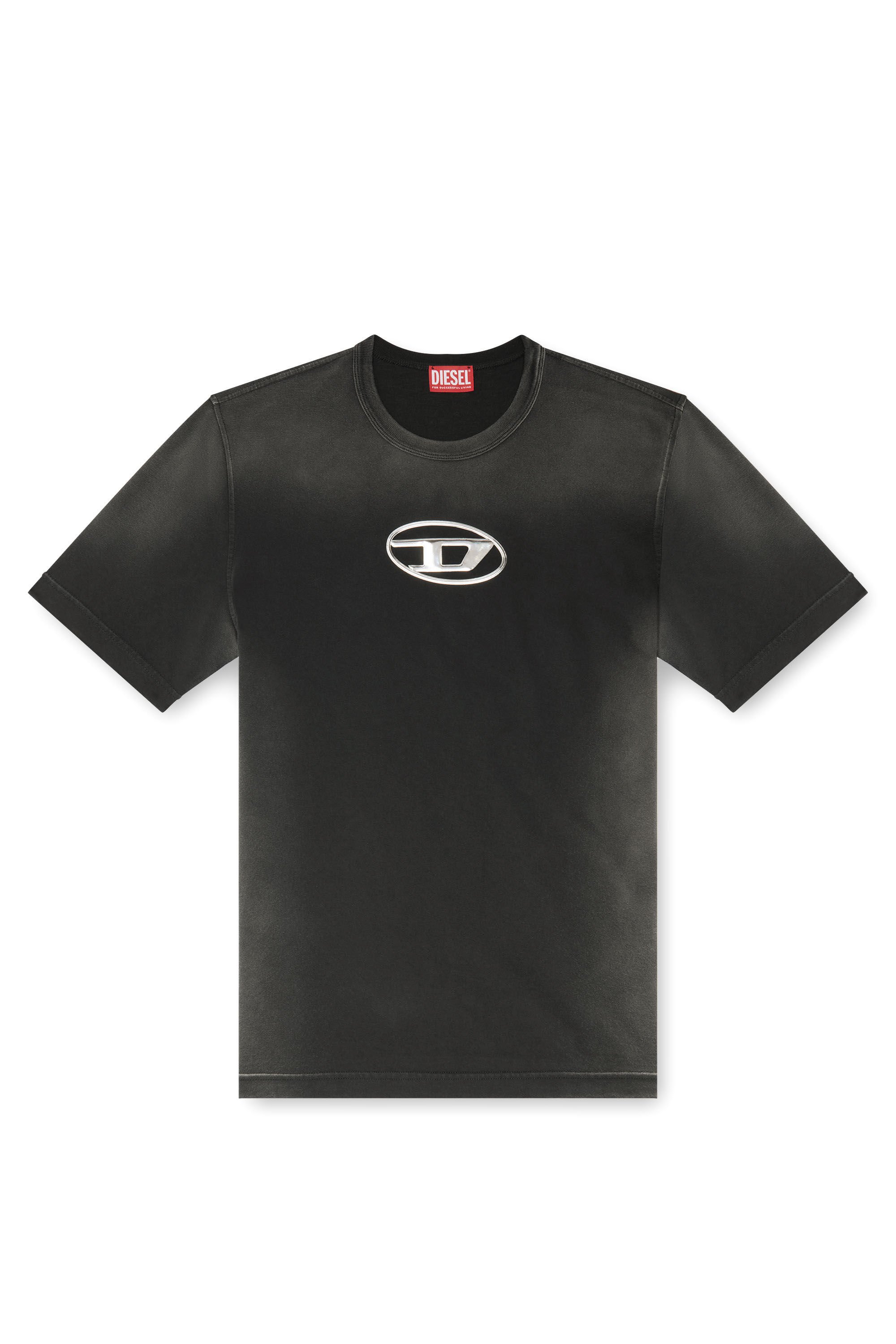 Diesel - T-ADJUST-Q8, Male's Faded T-shirt with cut-out Oval D logo in ブラック - 2