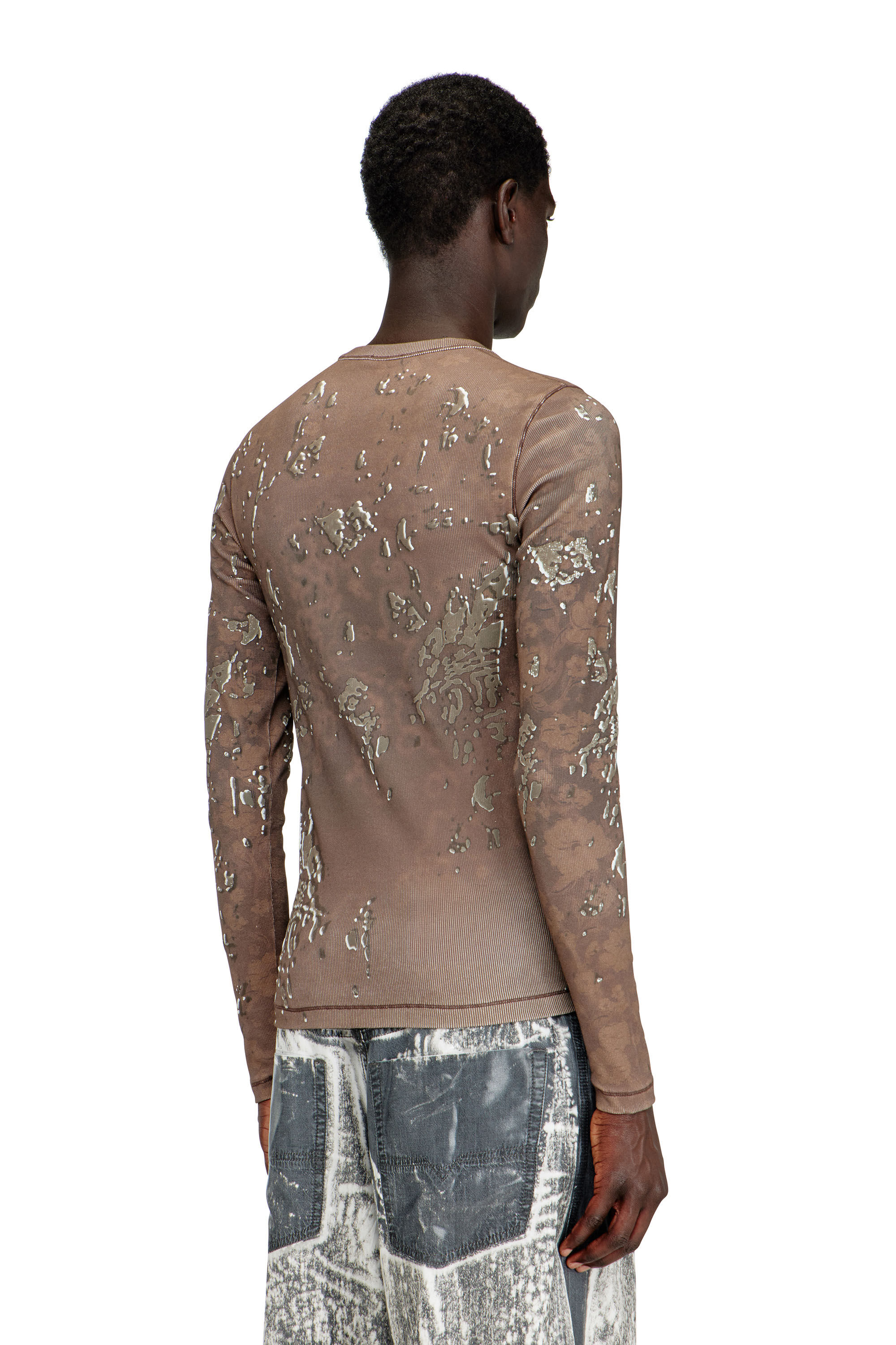 Diesel - T-TADEO, Male's Printed rib-jersey top with crystals in ブラウン - 5