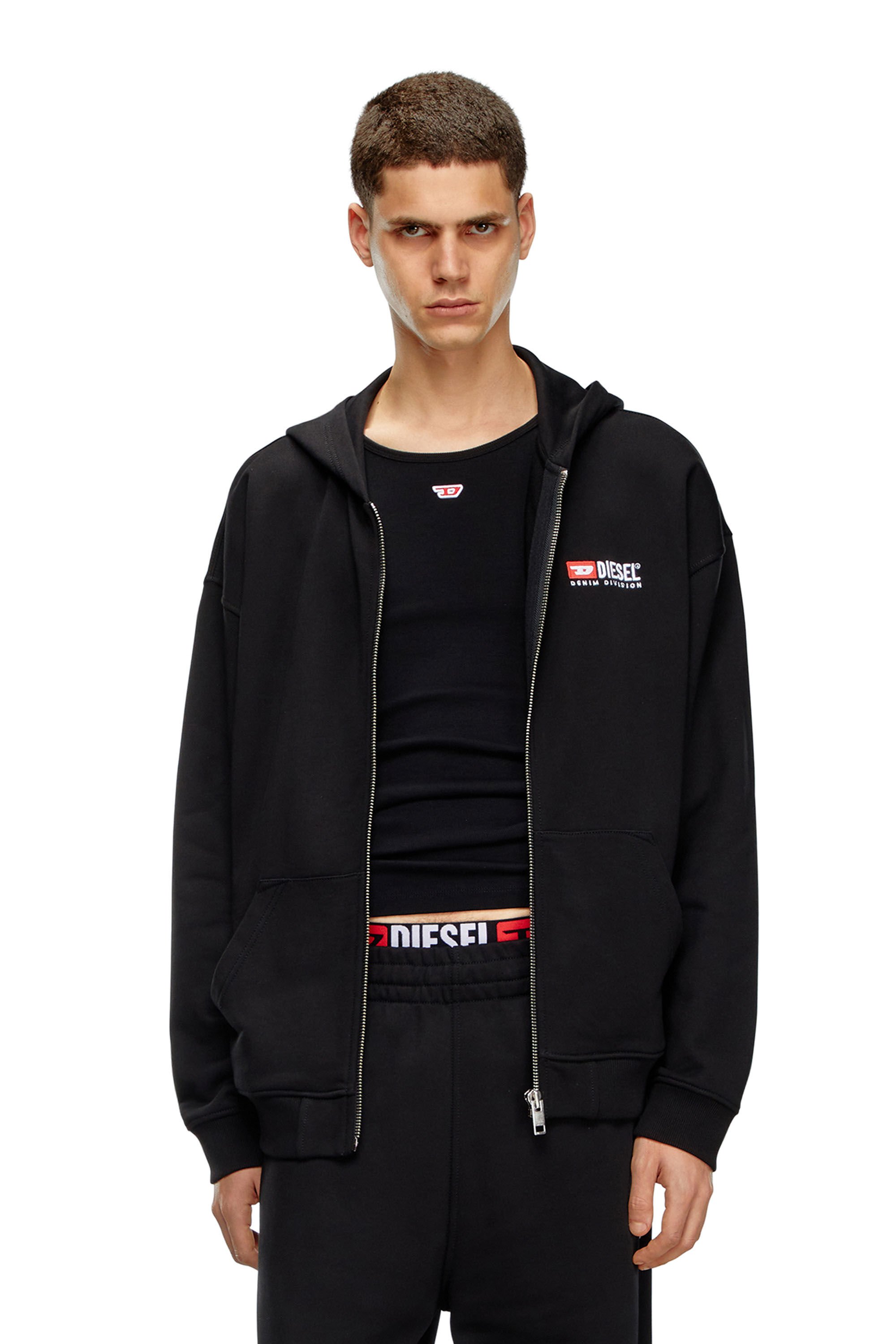 Diesel - S-BOXT-HOOD-ZIP-DIV, Male's Zip-up hoodie with Diesel embroidery in ブラック - 3