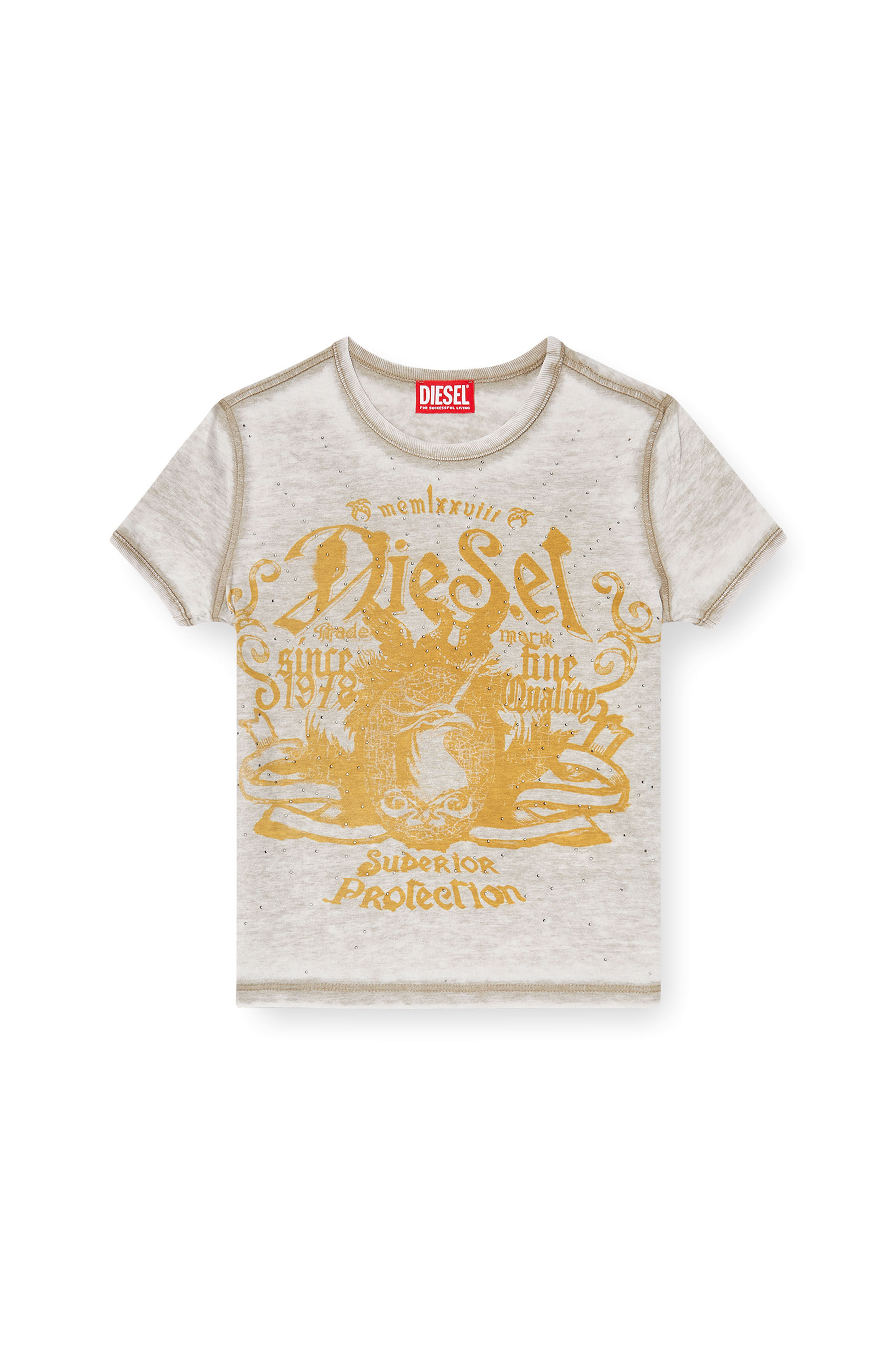 Diesel - T-UNCUTIES-LONG-AA3, Female's Tシャツ in ゴールド/グレー - 2
