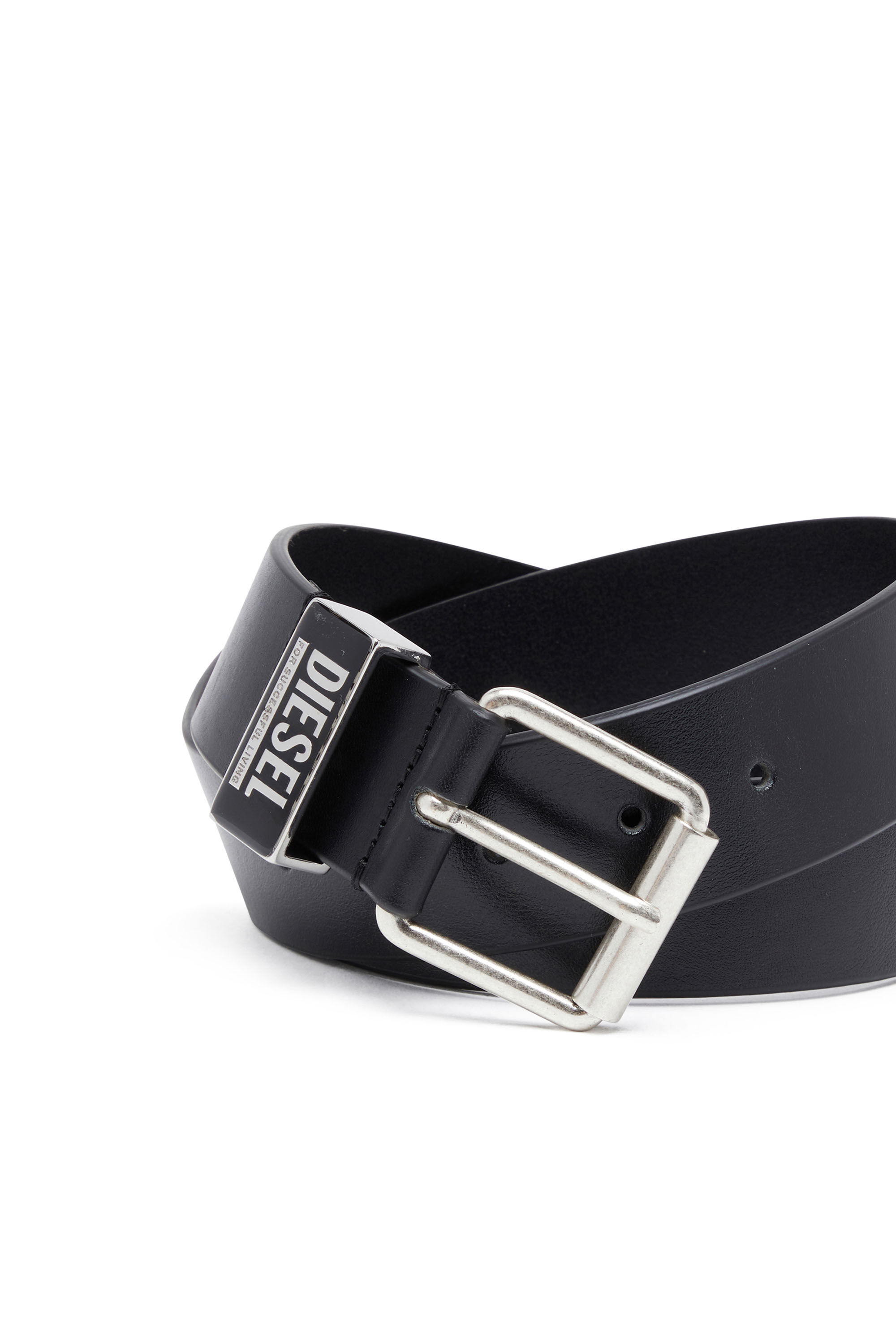 Diesel - B-GLOSSY LOOP 40, Male's Leather belt with enamelled logo loop in ブラック - 3