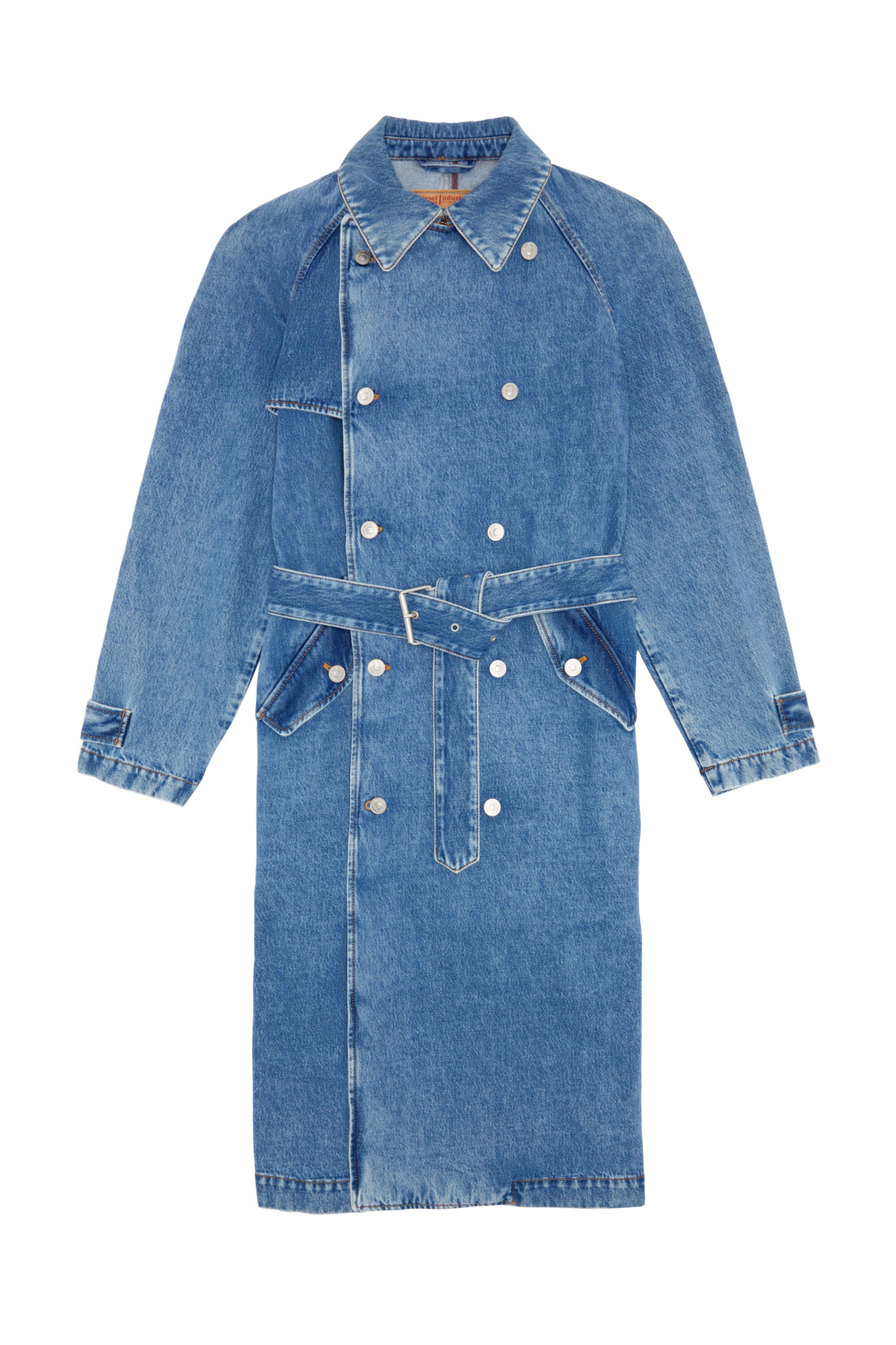 Diesel - D-DELIRIOUS DOUBLE BREASTED TRENCH COAT, Unisex's デニム トレンチコート in ミディアムブルー - 2