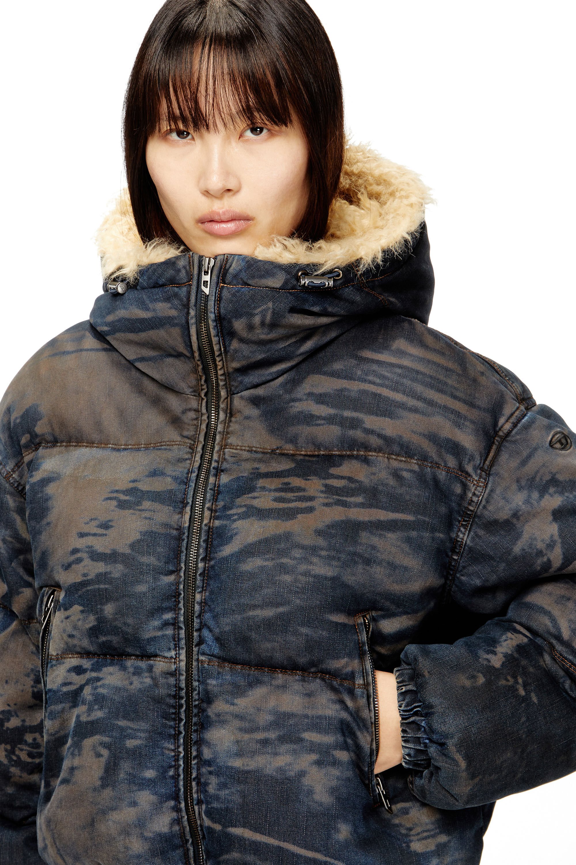 Diesel - W-AVES-FUR, Female's パファージャケット in ブラック/ブラウン - 4