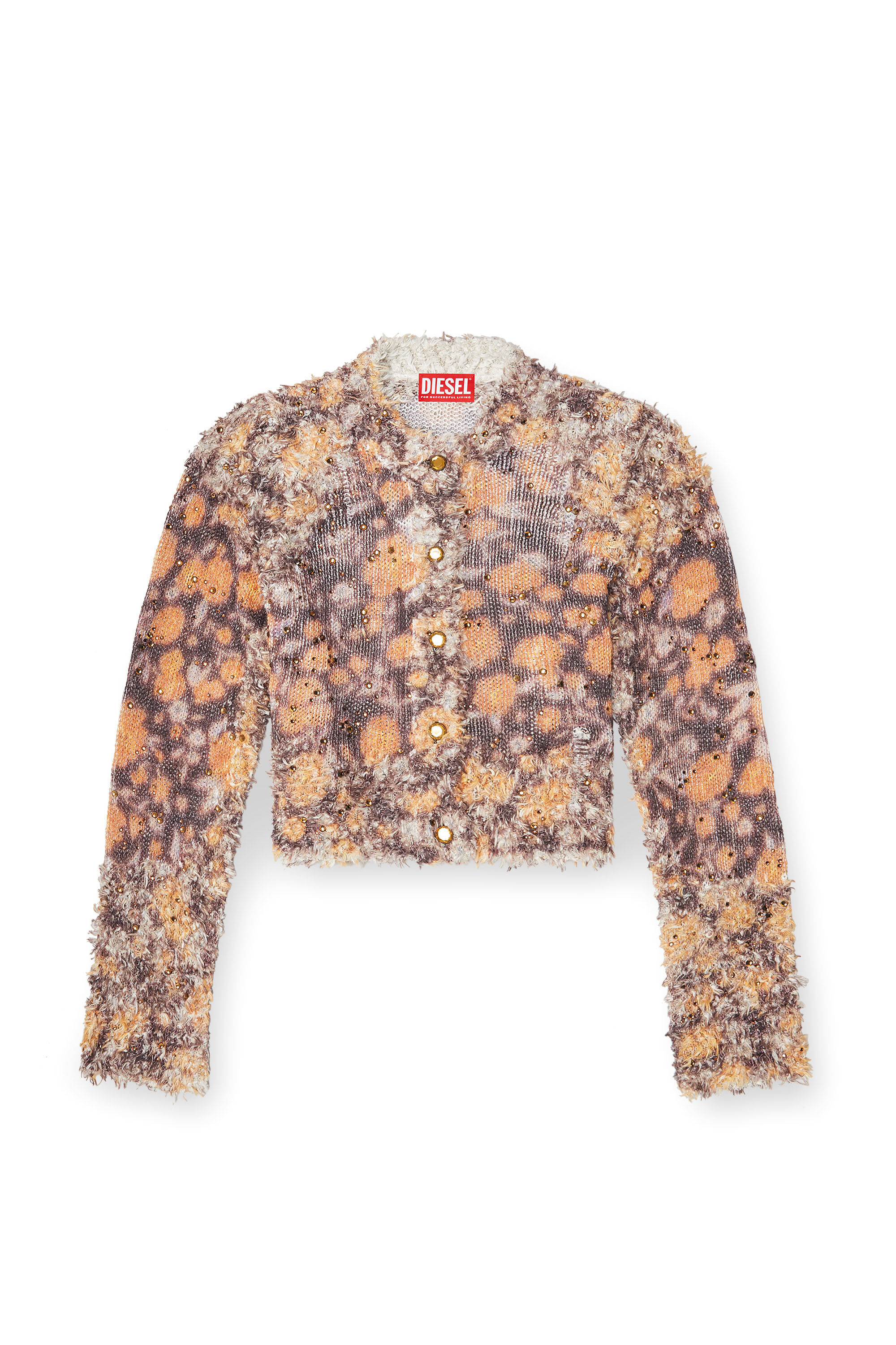 M-LINNEA Printed cropped cardigan with crystals｜ブラウン