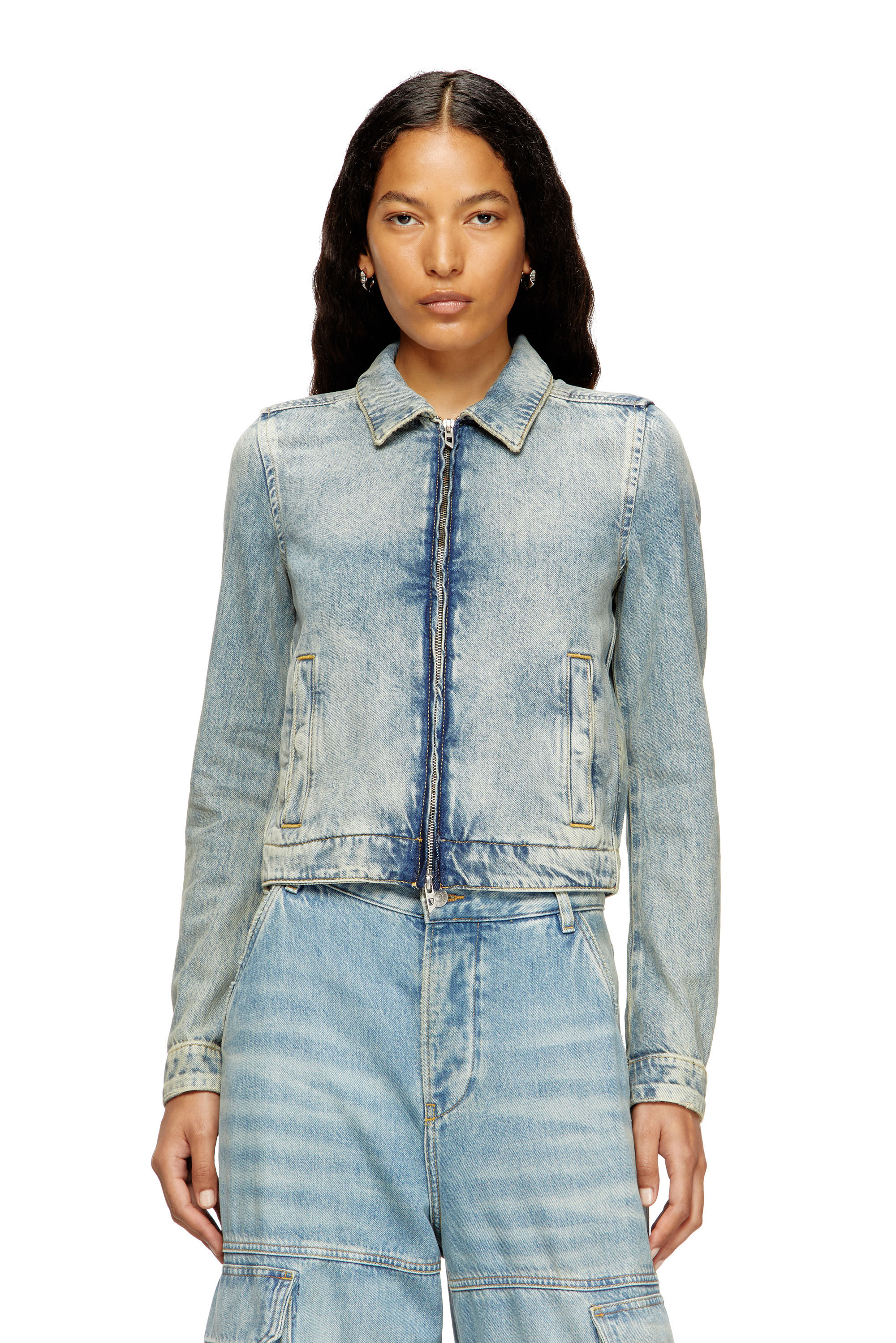 DE-CORB Jacket in dirt-effect fluid denim｜ブルー｜ウィメンズ｜DIESEL