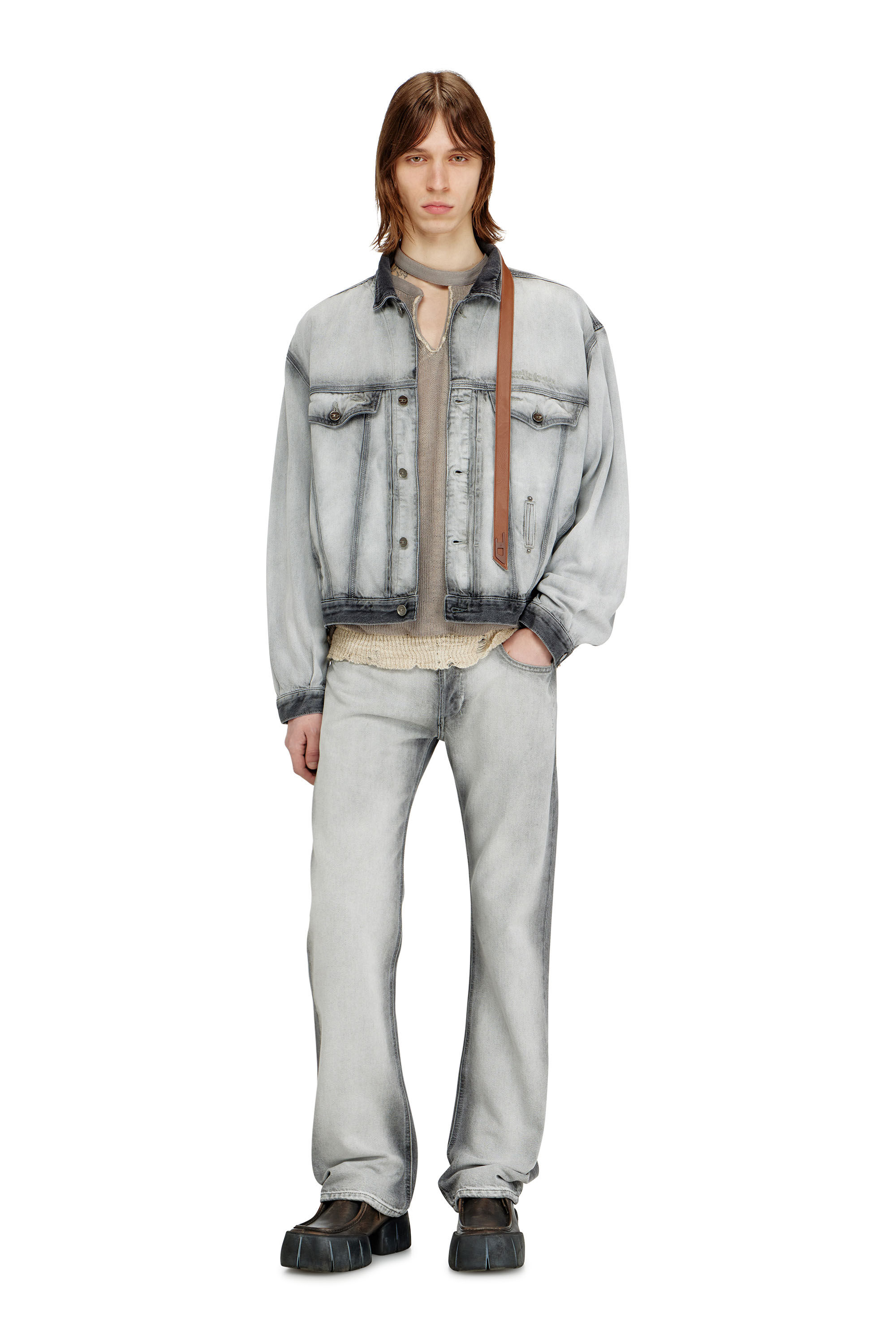 D-DENVER-FSI Trucker jacket in soft skeleton denim｜グレー