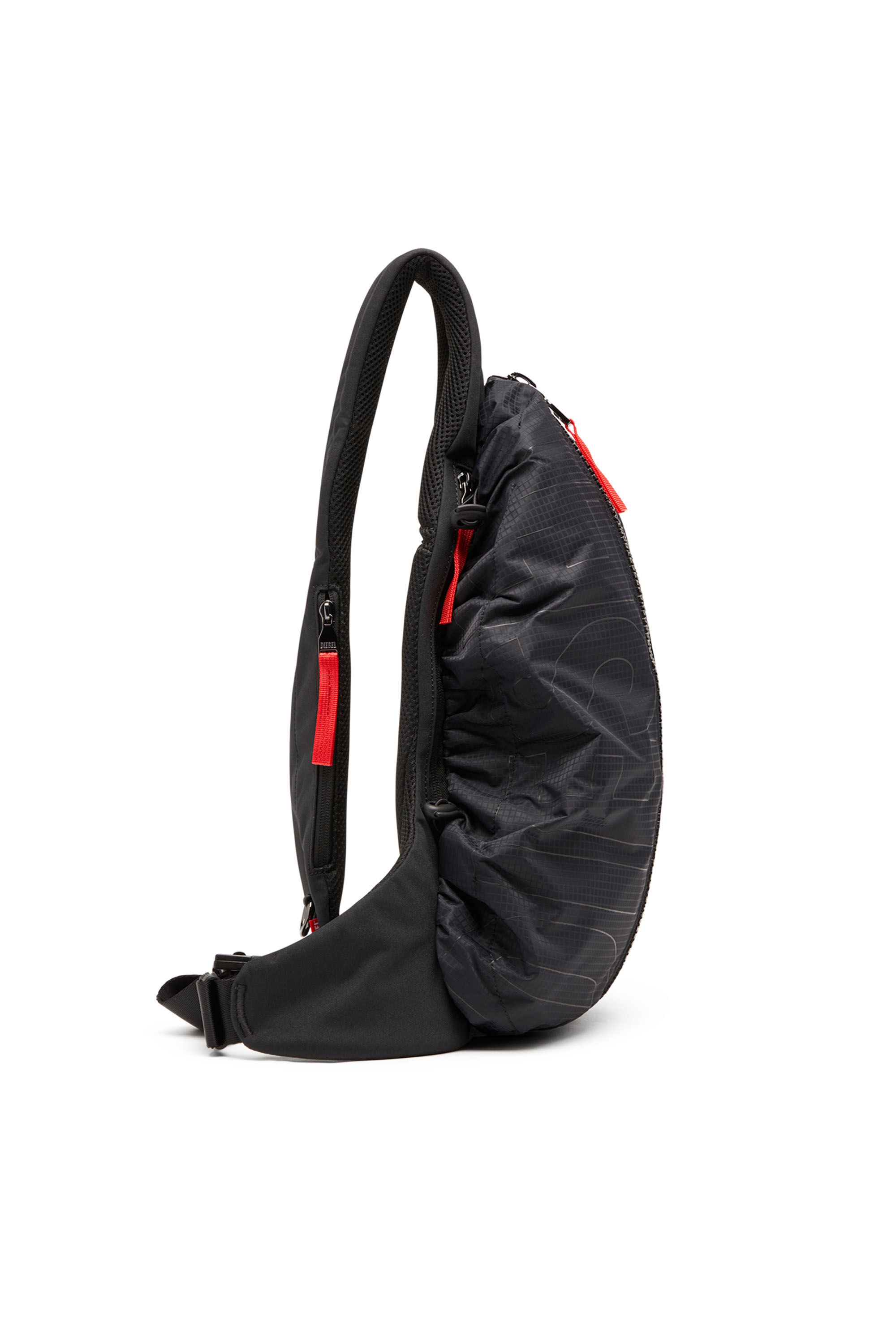 Diesel - ZIP-D SLING BAG X, Male's Zip-D-Sling backpack in check-jacquard shell in ブラック - 4