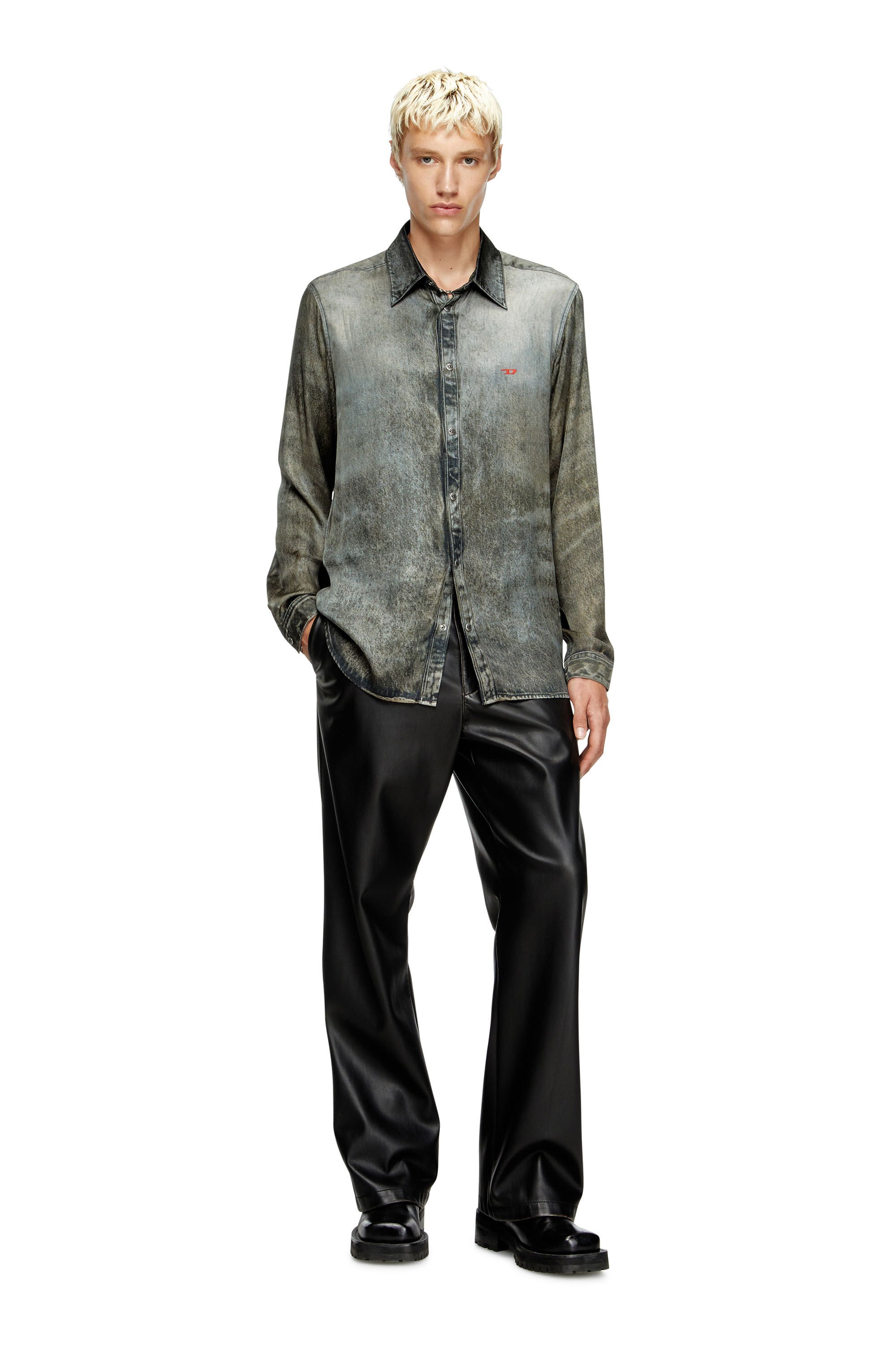 Diesel - S-SIMPLY-LKCT, Male's Shirt in denim-look viscose in ブラック - 1