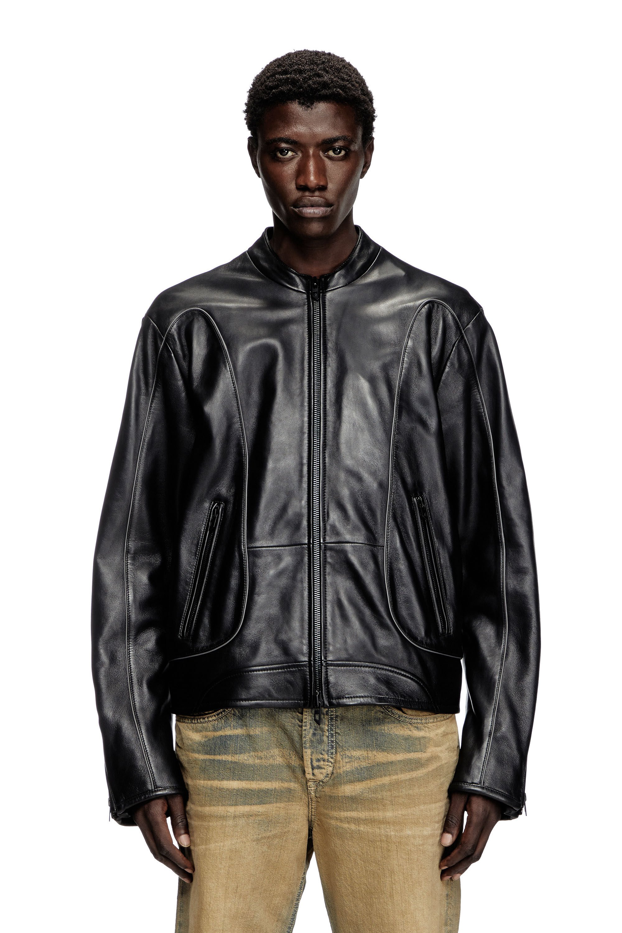 【70％OFF】 L-KRIXY Leather biker jacket with piping detail｜ブラック ジャケット・アウター
