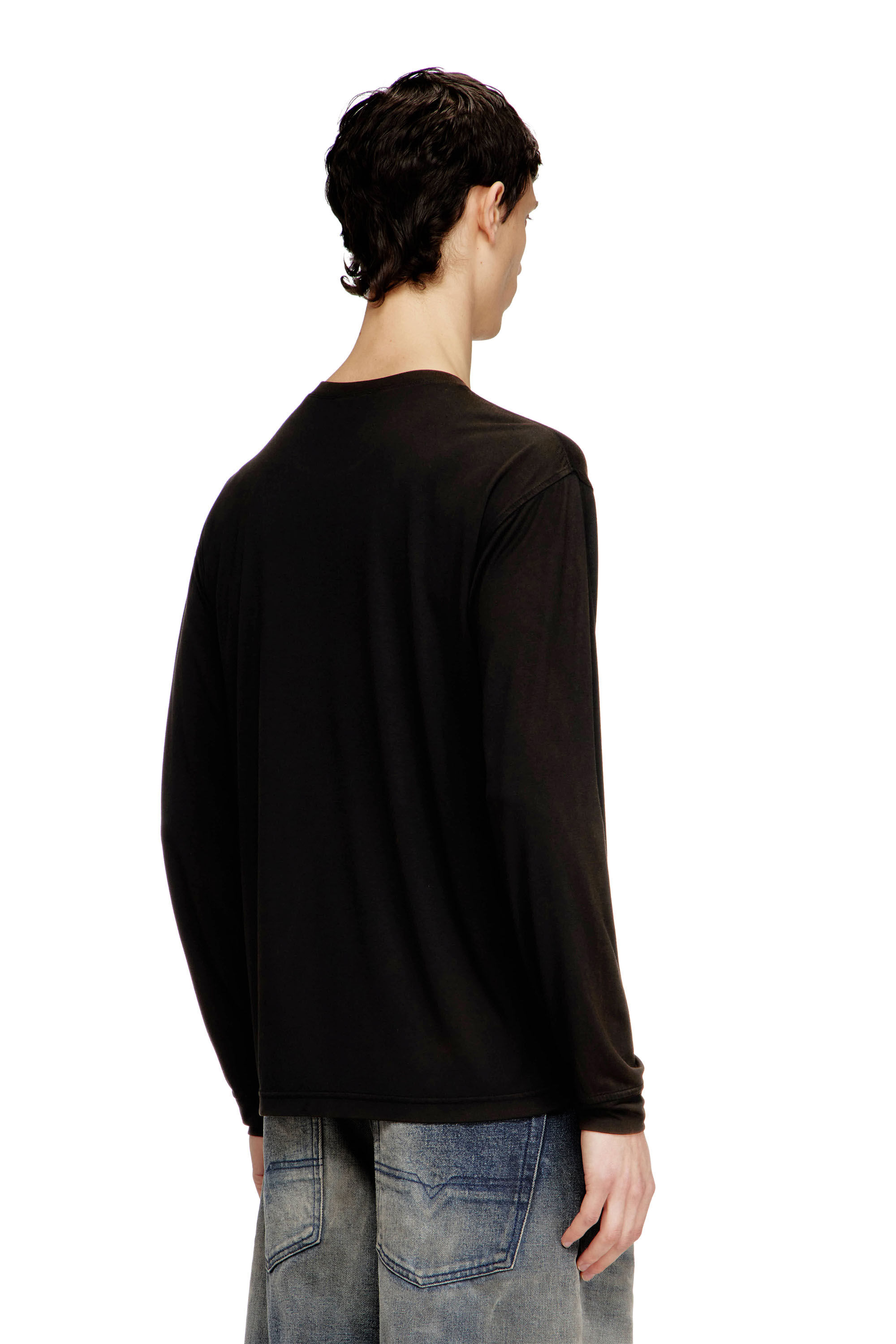 Diesel - T-NORMS-LS, Male's Fluid long sleeve T-shirt with micro embroidery in ブラック - 4