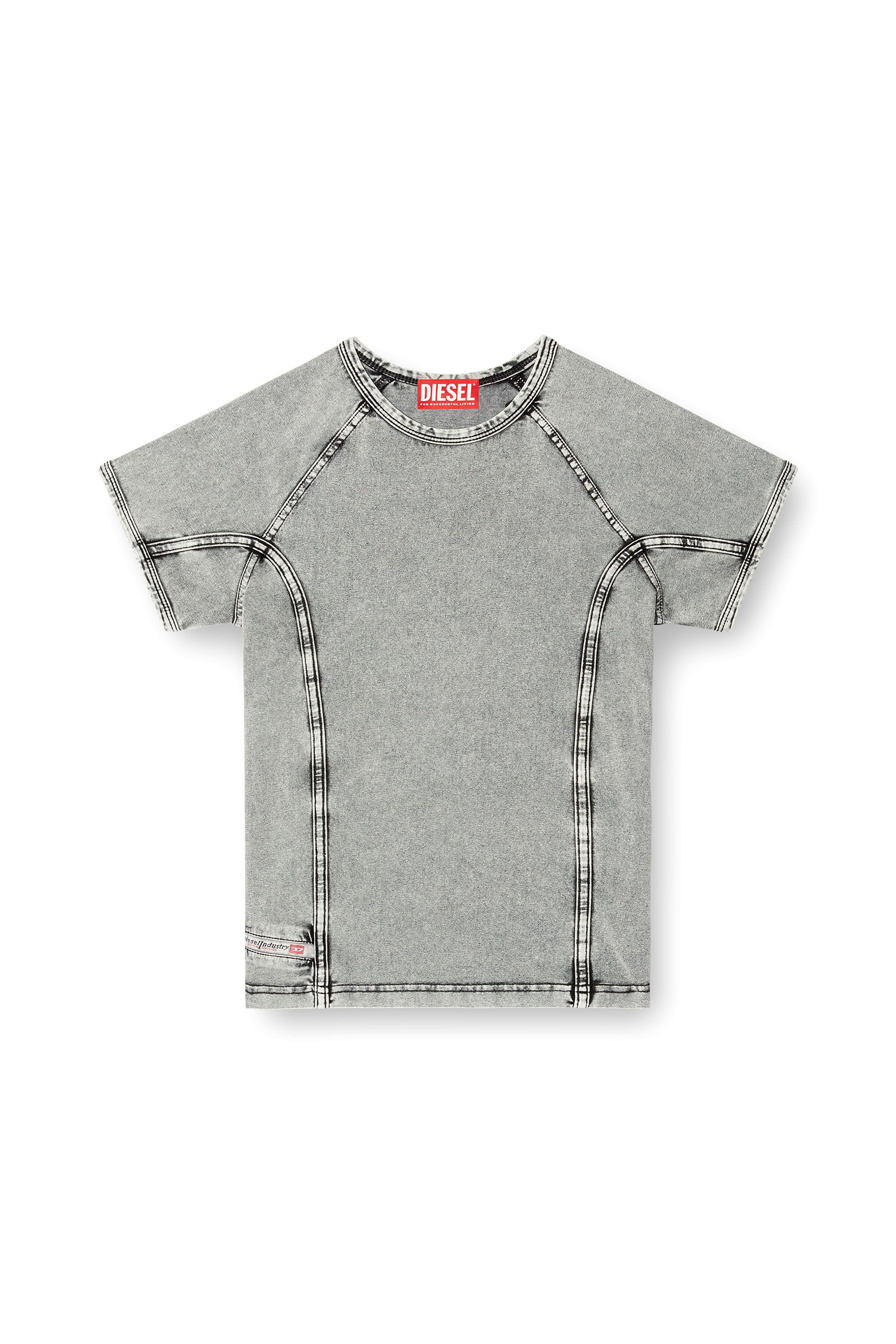 Diesel - T-LYNNE, Female's Denim-effect top in stretch jersey in グレー - 2