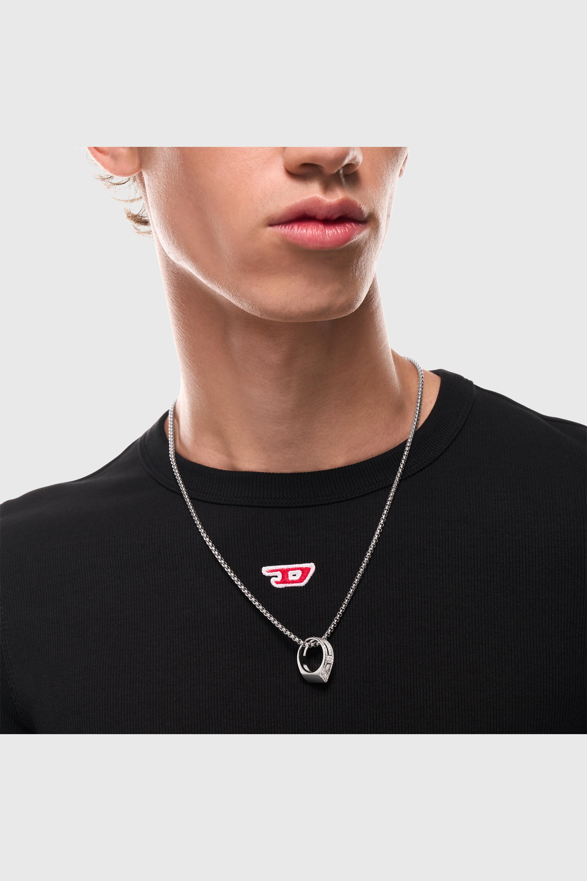 Diesel - DX1741040, Unisex's Stainless steel pave pendant necklace in シルバー - 5