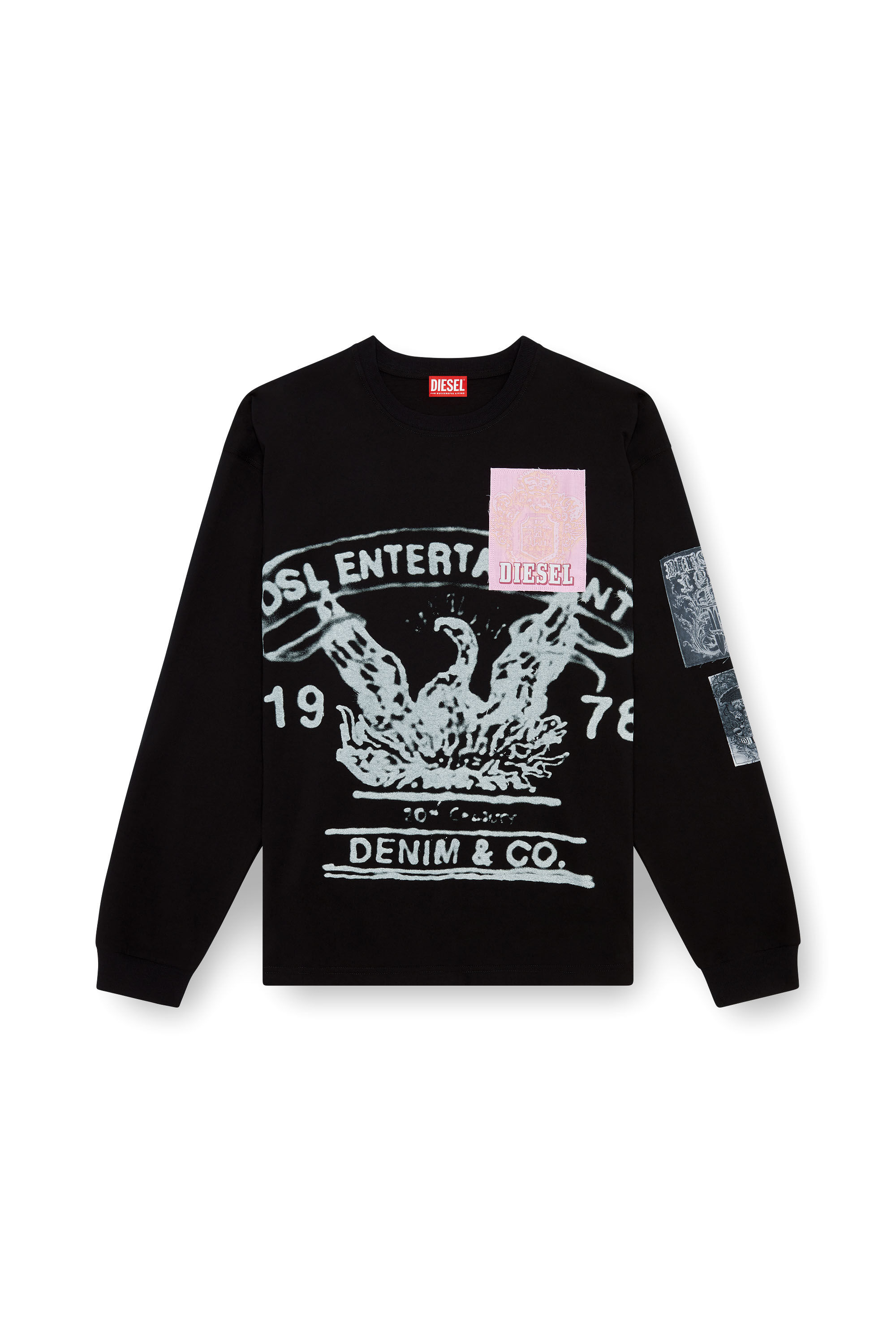 T-BOXT-LS-Q10 Long-sleeve T-shirt with printed patches｜ブラック｜メンズ｜DIESEL