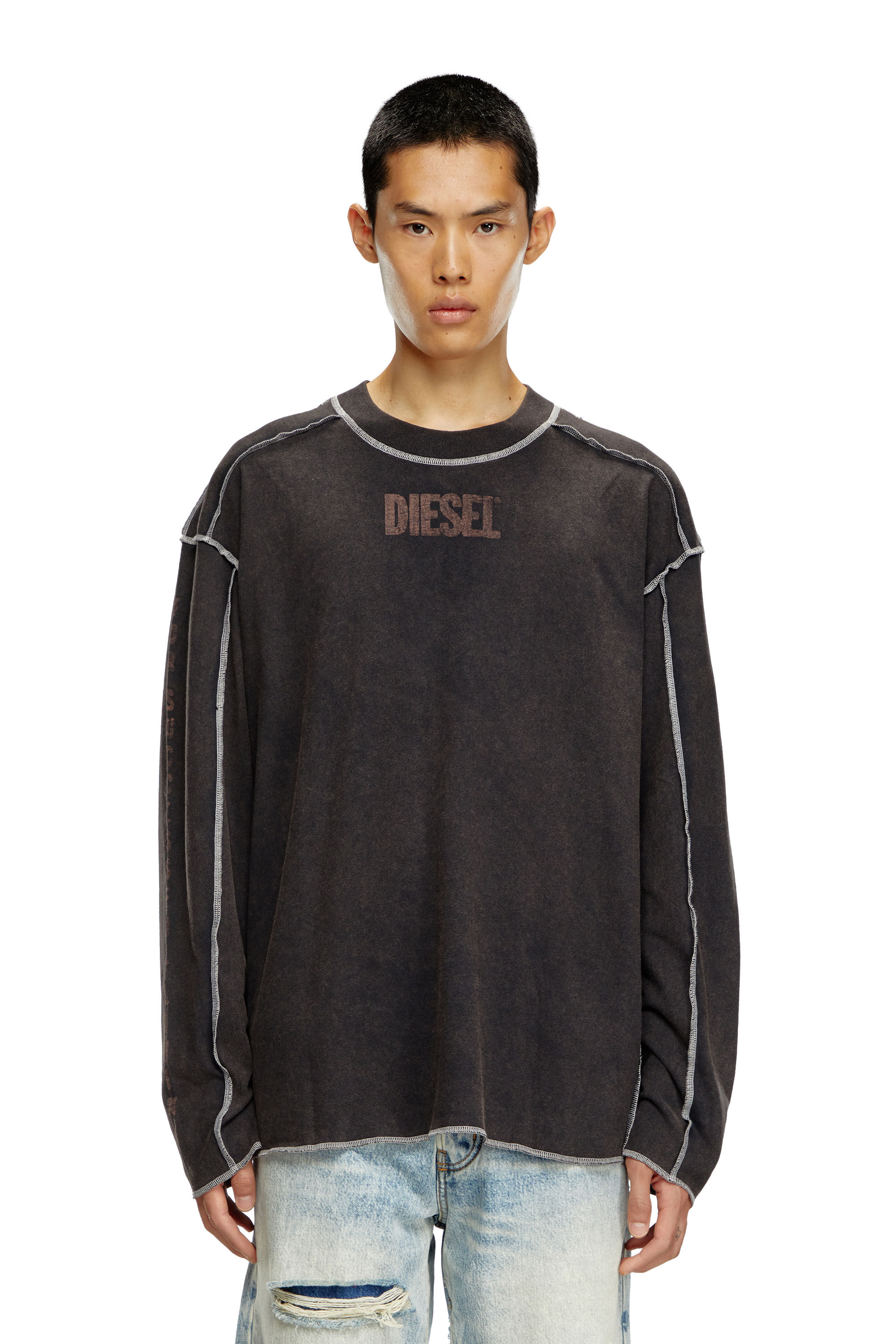 T-CRAOR-LS Long-sleeve T-shirt with inside-out effect｜グレー｜メンズ｜DIESEL