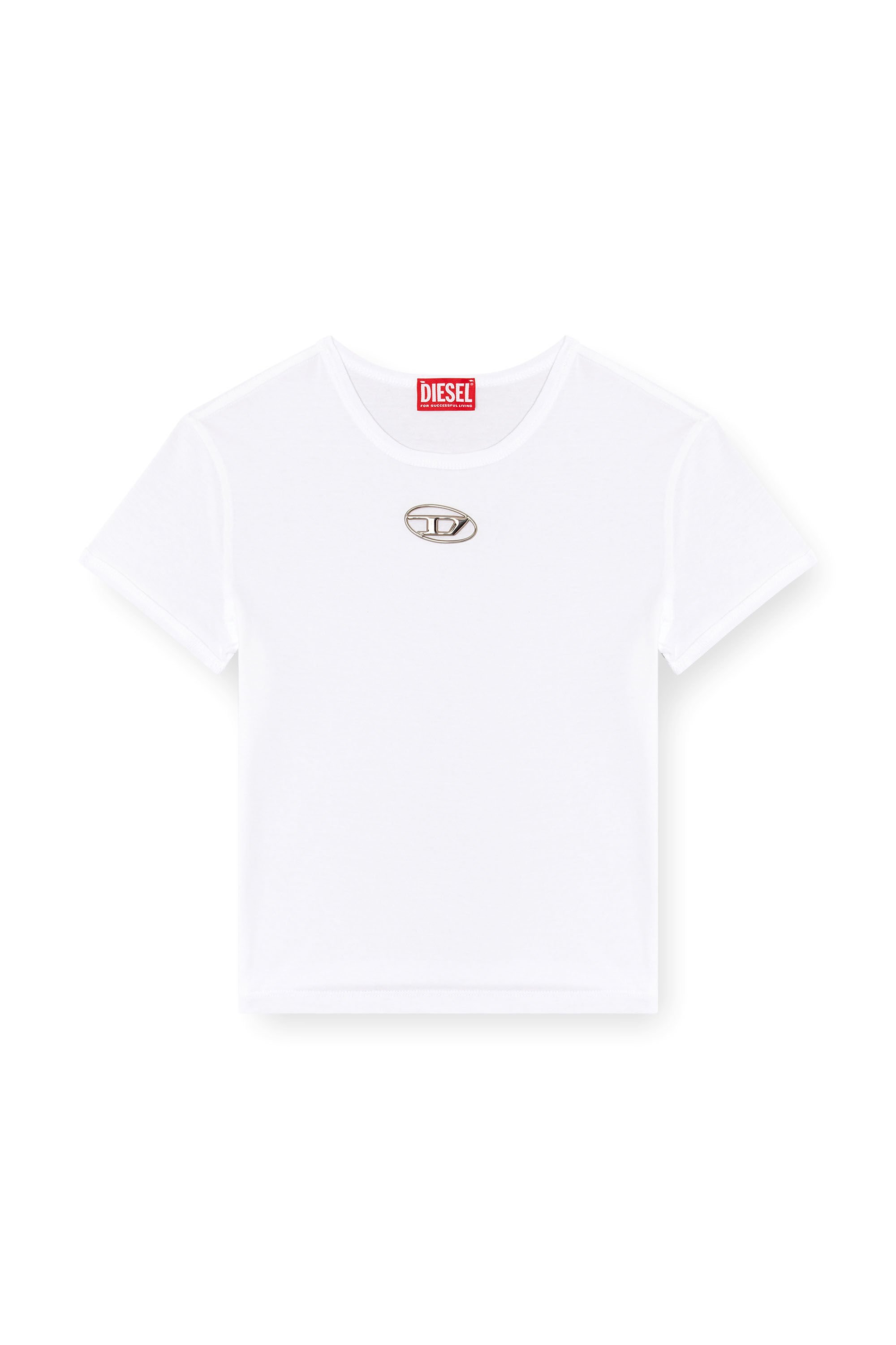 Diesel - T-UNCUTIE-LONG-OD-Q1, Female's Slim fit T-shirt with cut-out Oval D in ホワイト - 2