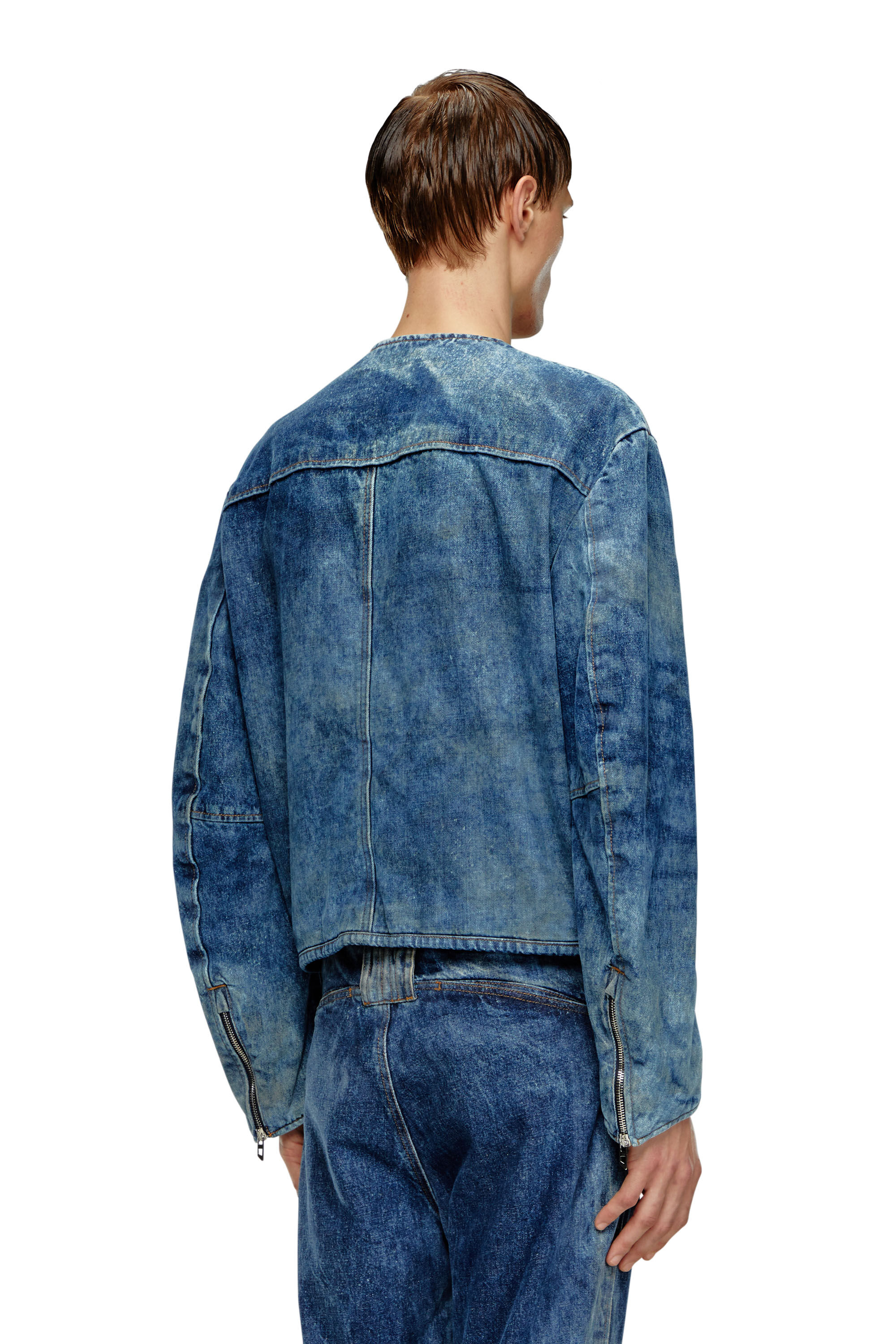Diesel - D-CALUR-FSE, Male's Denim jacket with biker zip details in ダークブルー - 5