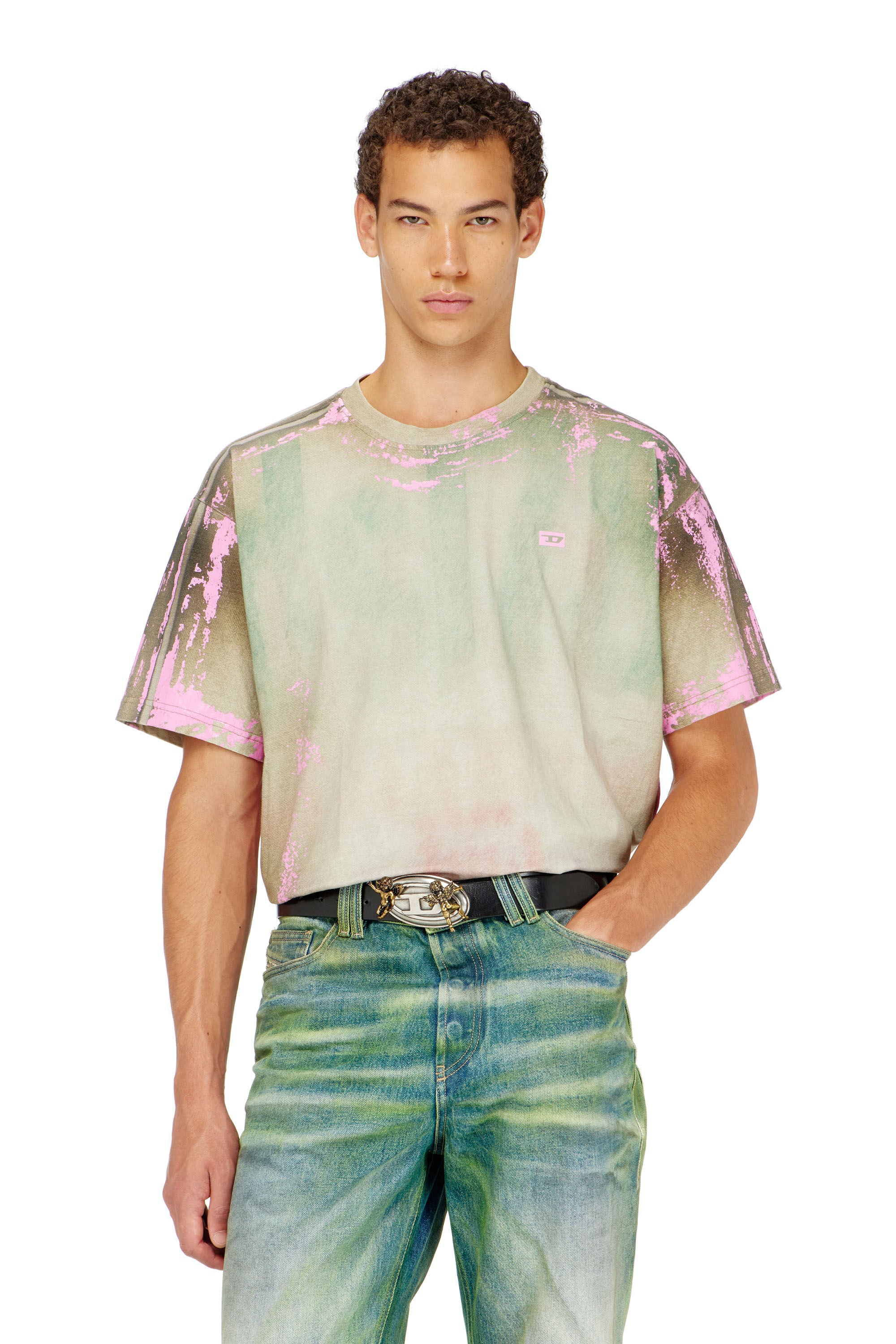 Diesel - T-FILMY-SHO, Male's T-shirt in cracked leather-effect jersey in null - 2