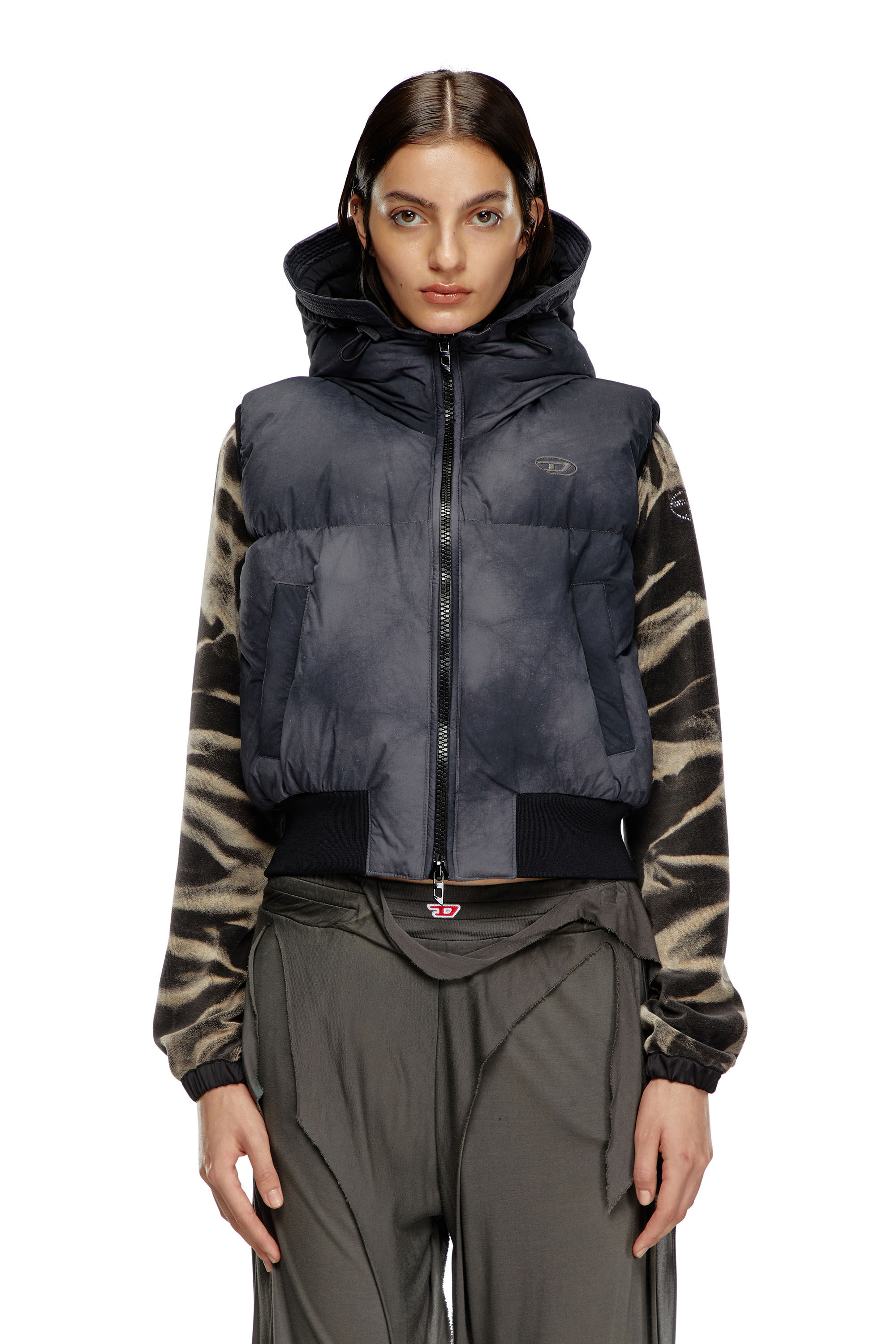 W-PEYT-SSL-NEW Hooded down vest with cloudy effect｜グレー｜ウィメンズ｜DIESEL
