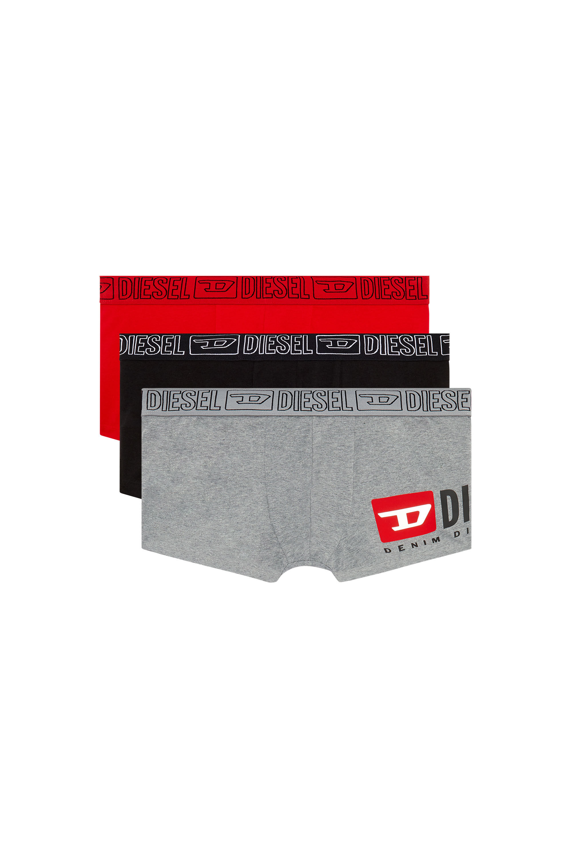 Diesel - UMBX-DAMIENTHREEPACK, Male's 3-pack of boxer briefs in stretch cotton in グレー/レッド - 2