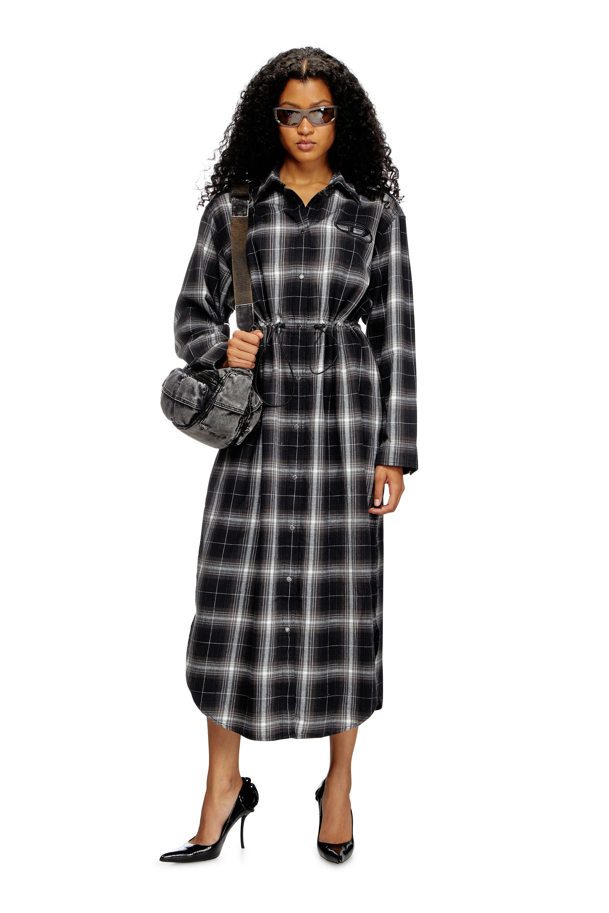 D-REAMER Midi shirt dress in check flannel｜マルチカラー 