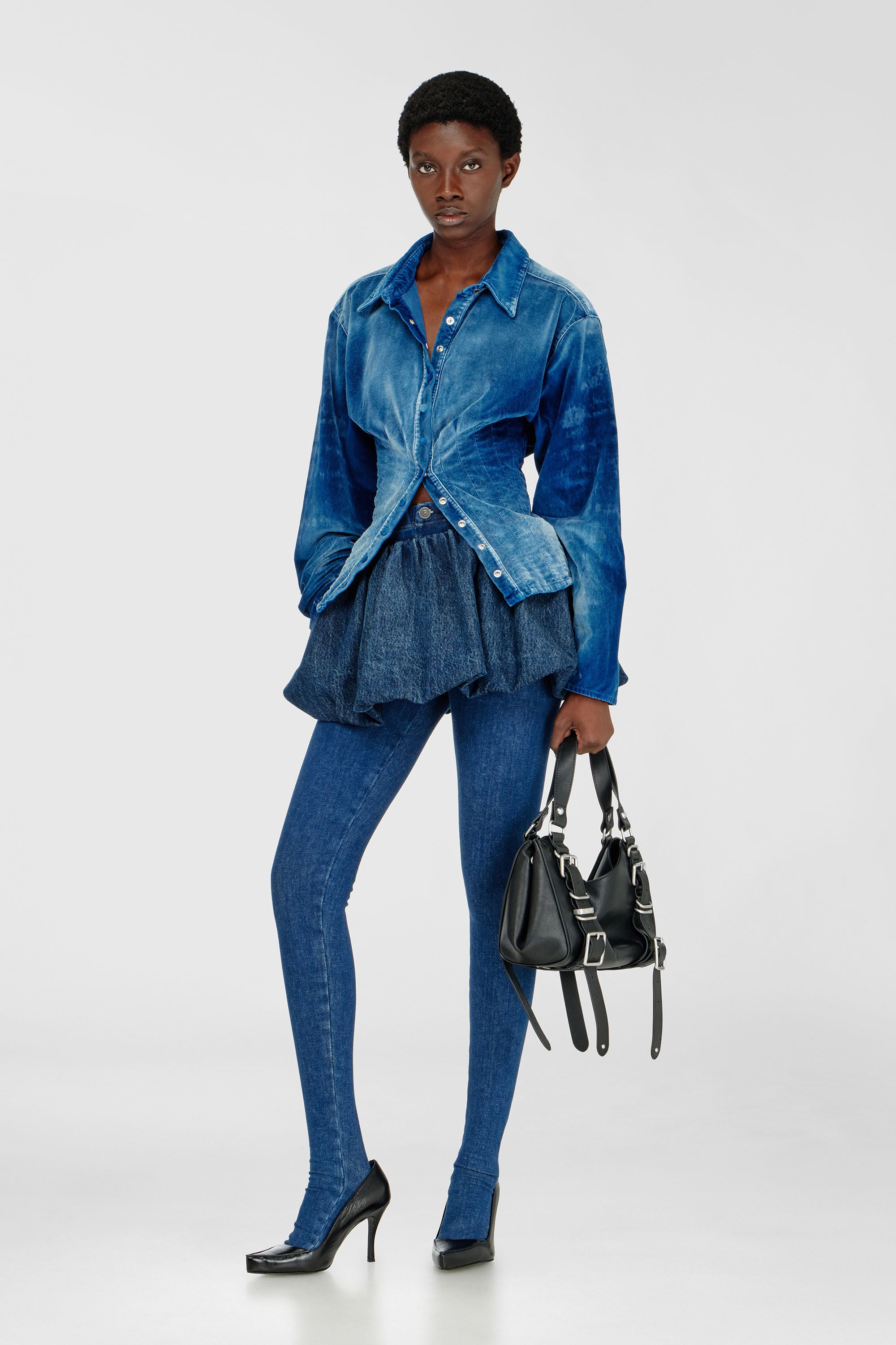 Diesel - DE-SINDI-FSJ, Female's Shirt in velvet denim in ダークブルー - 1