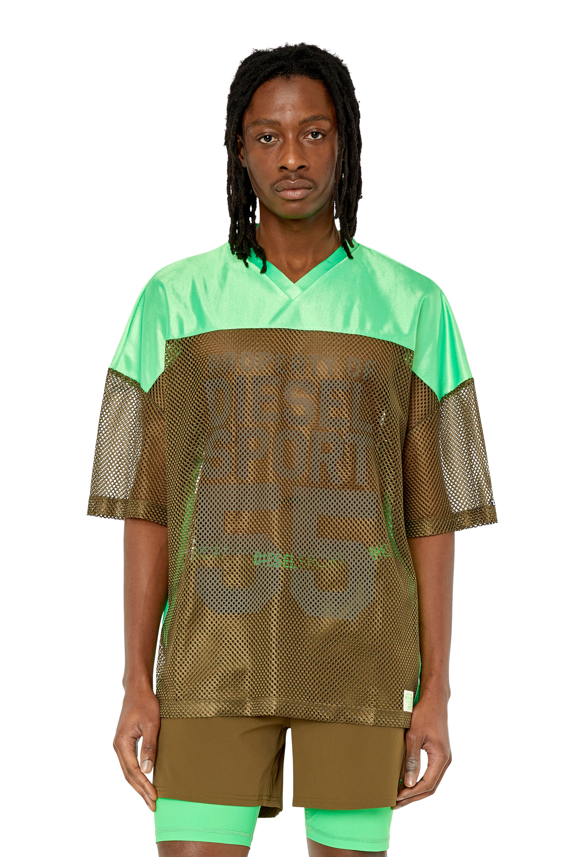 Diesel - AMTEE-CATHAL-HT03, Male's Tシャツ メッシュ DIESEL SPORT in グリーン/ブラウン - 3