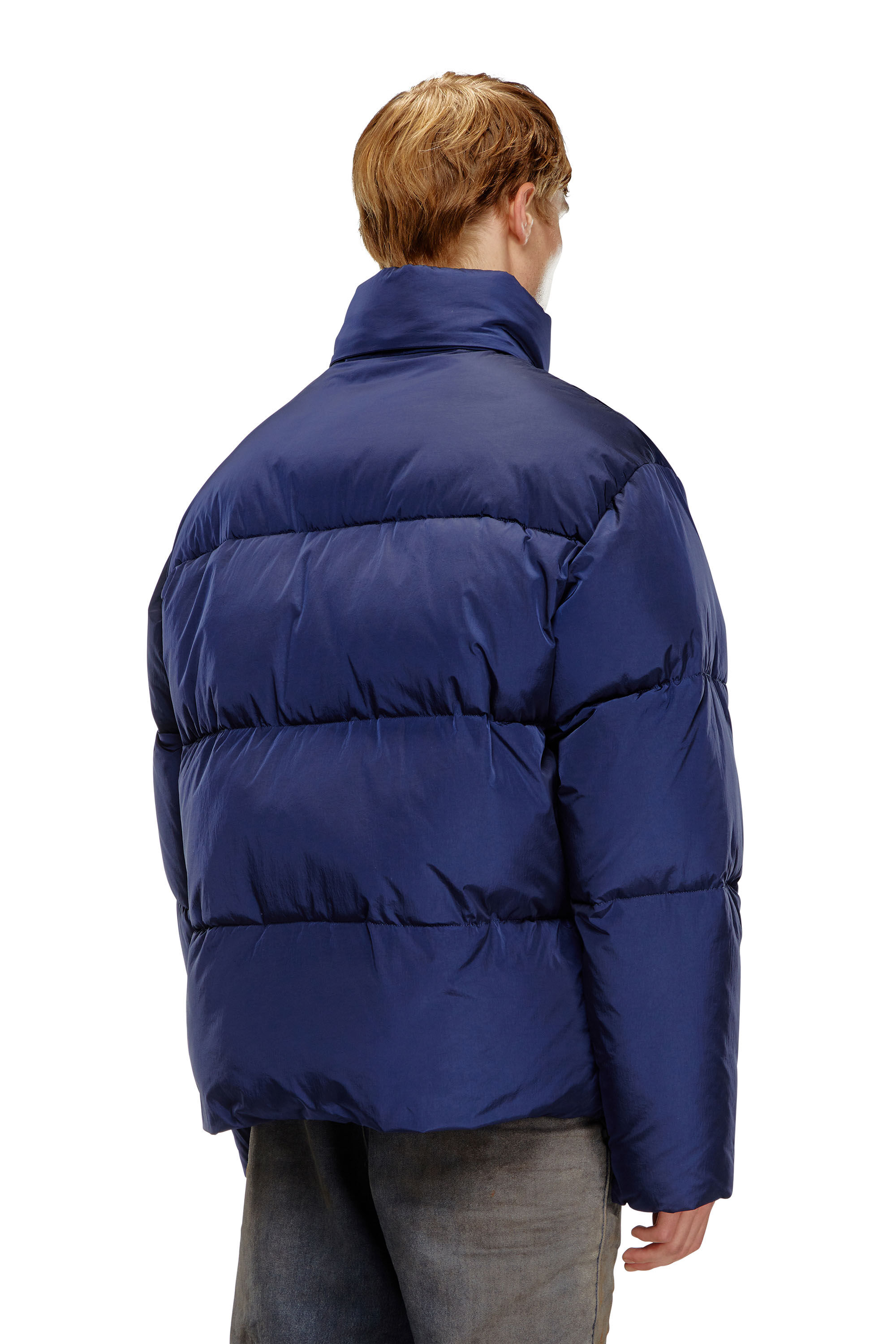 W-RAVEEL Hooded down jacket in wrinkled nylon｜ブルー