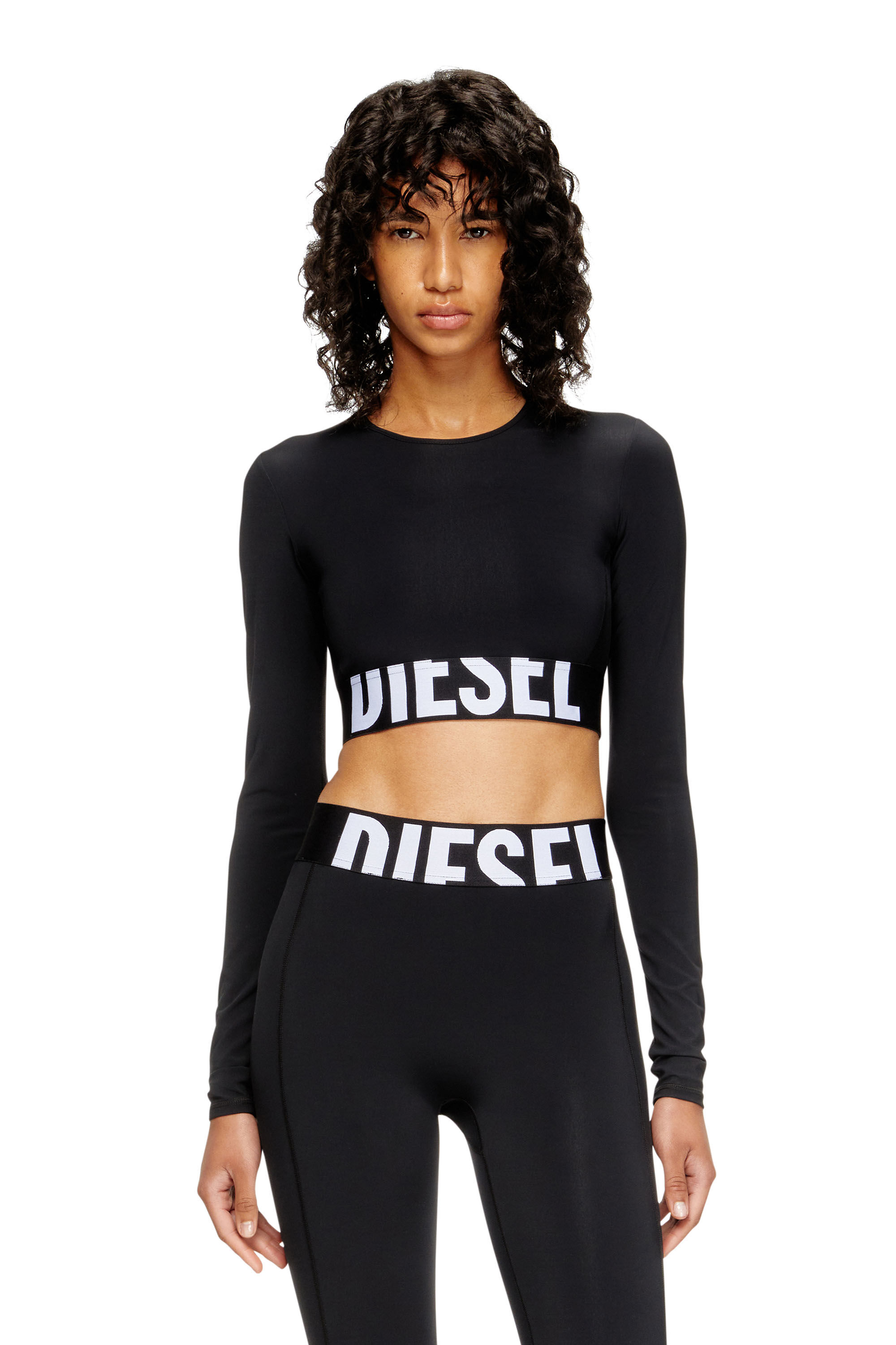 Diesel - MELISSA-D-POP, Female's Microfibre crop top with cut-off logo in ブラック - 3
