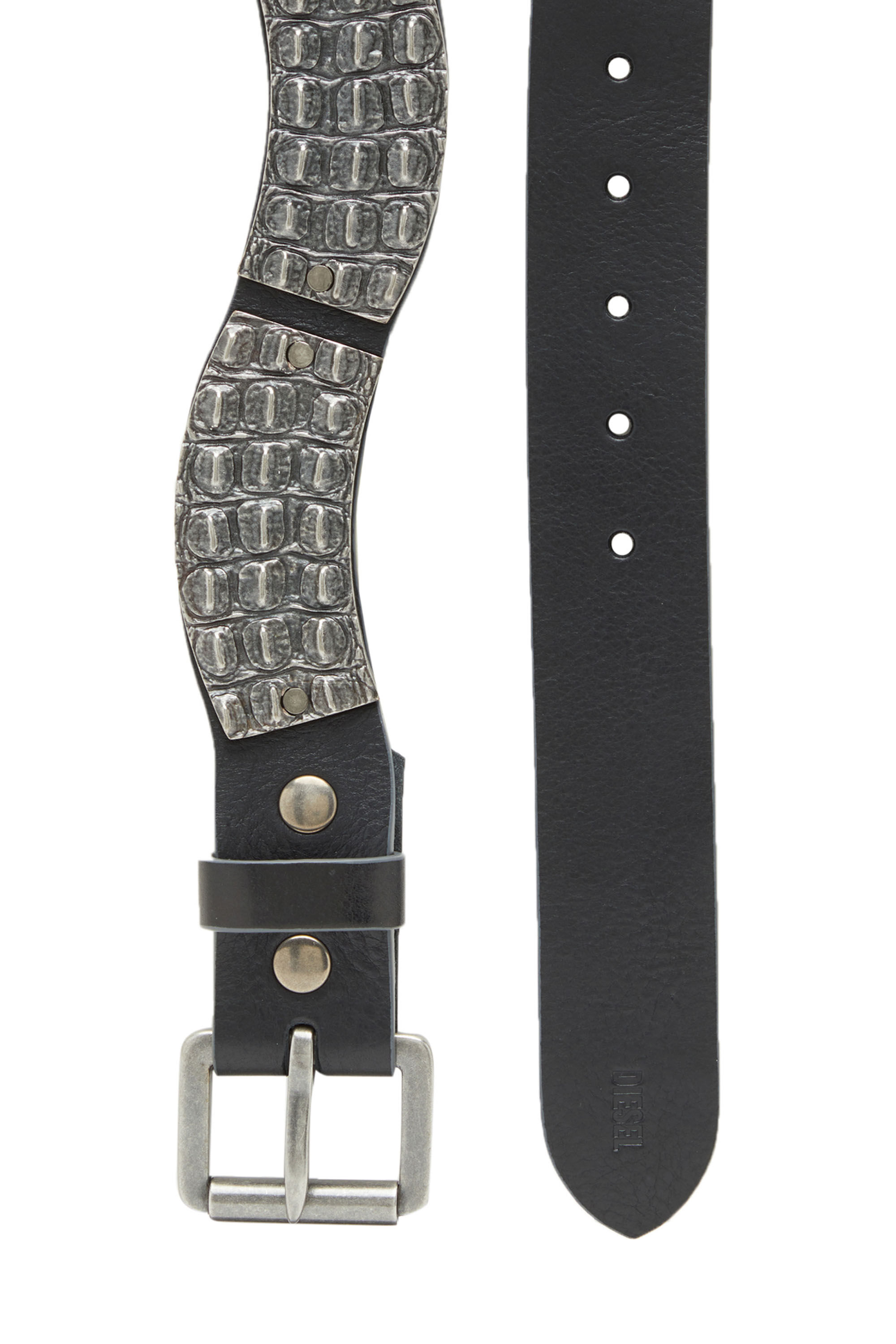 Diesel - B-METAL ALLIGATOR, Male's カウレザー メタルディテール ベルト in ブラック - 2