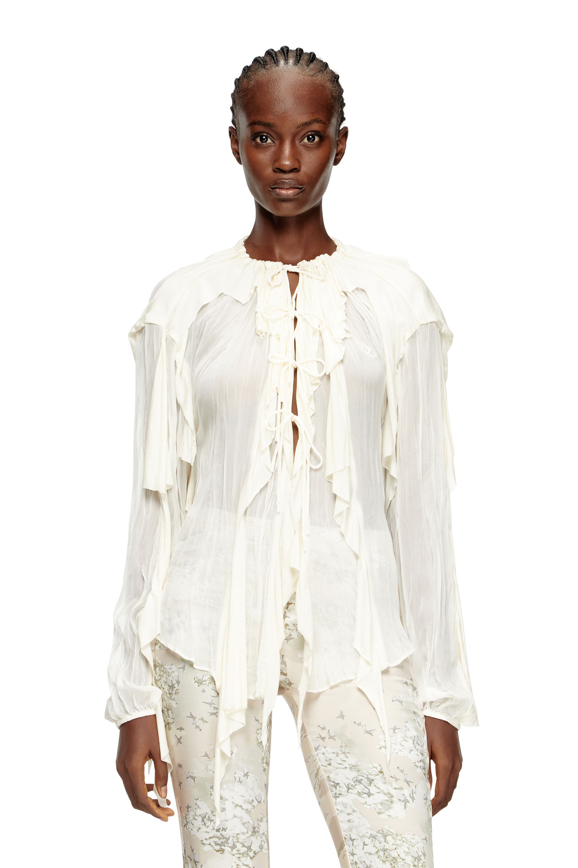 Diesel - C-LASSY, Female's Flounce blouse in crinkled muslin in ホワイト - 3