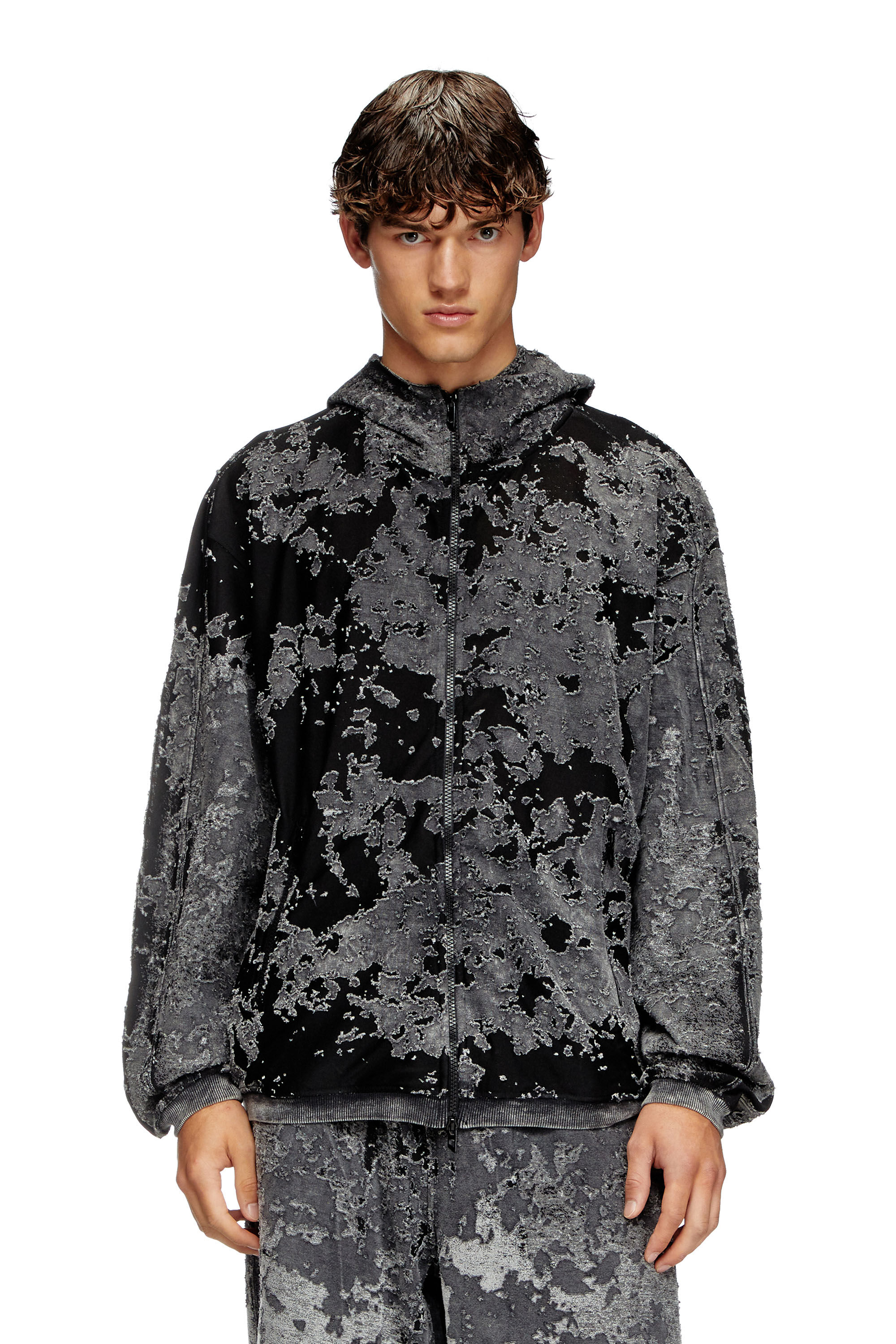 Men's Burnout hoodie with camo effect | Black | Diesel