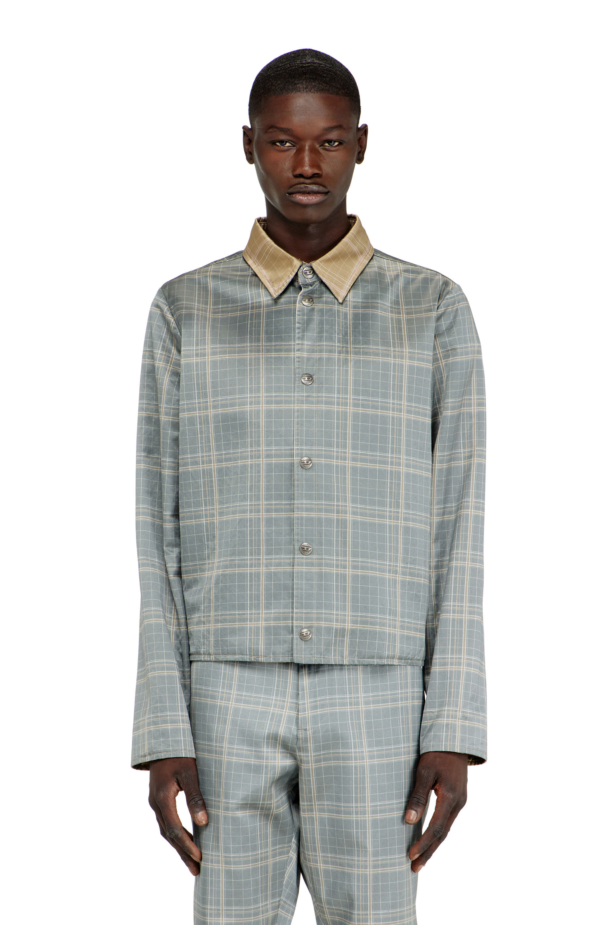 Diesel - J-CONS, Male's Reversible jacket in check-print duchesse satin in null - 2